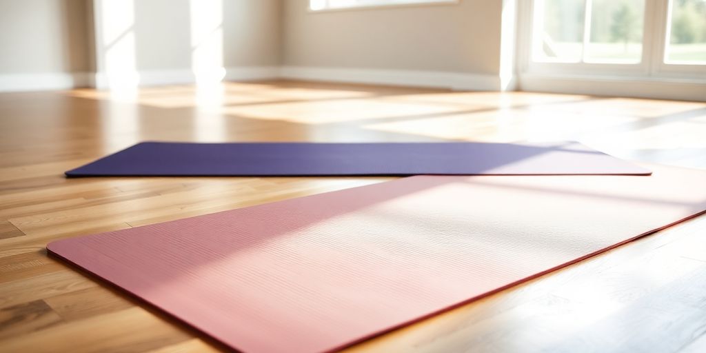 Rubber yoga mat in a peaceful studio setting.