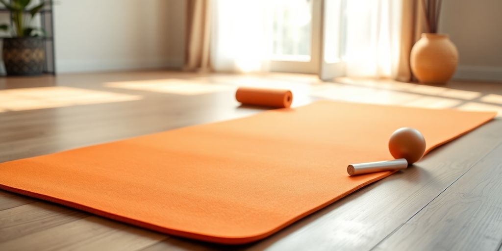 Colorful thick yoga mat in a bright studio setting.