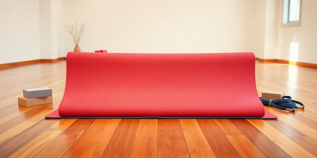 Hot yoga mat in a serene yoga studio setting.