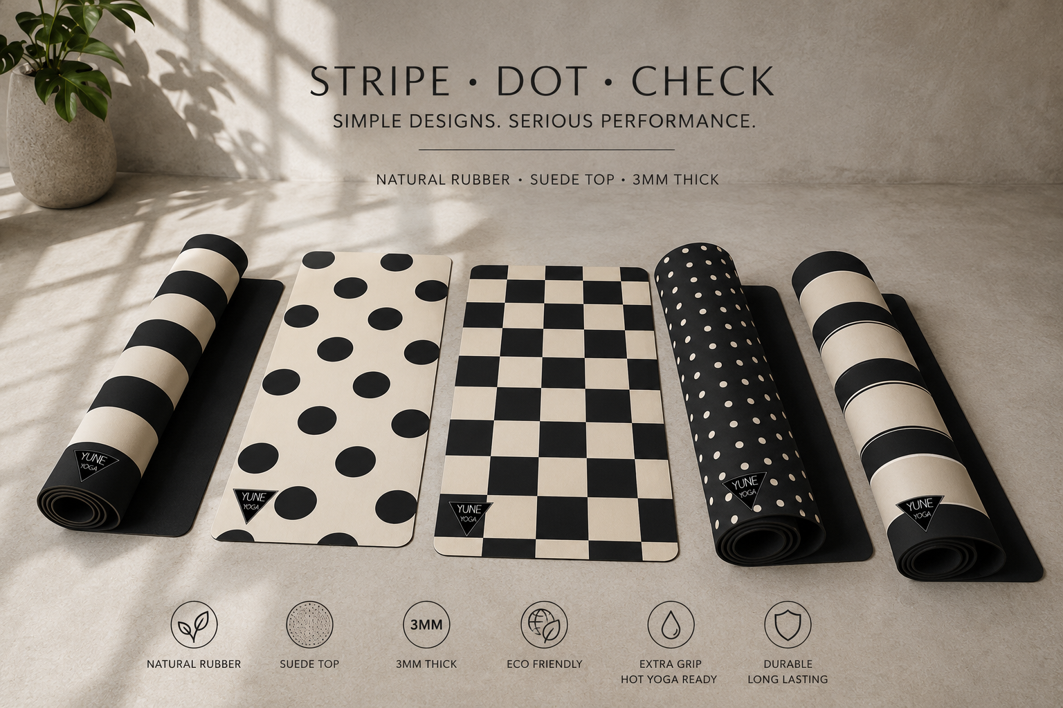 simple stripe and polka dot yoga mats