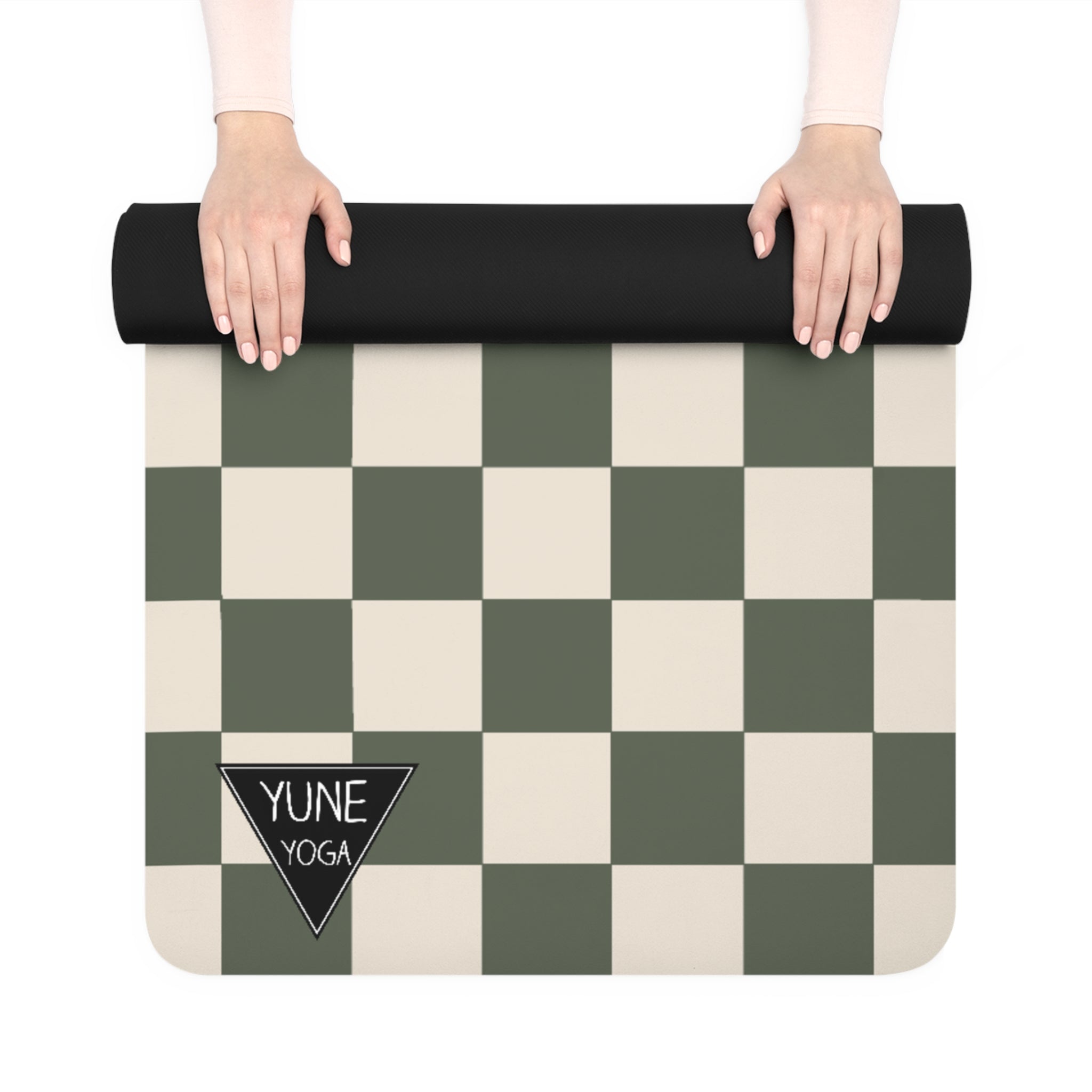 Checker Pattern Green Natural Rubber Yoga Mat