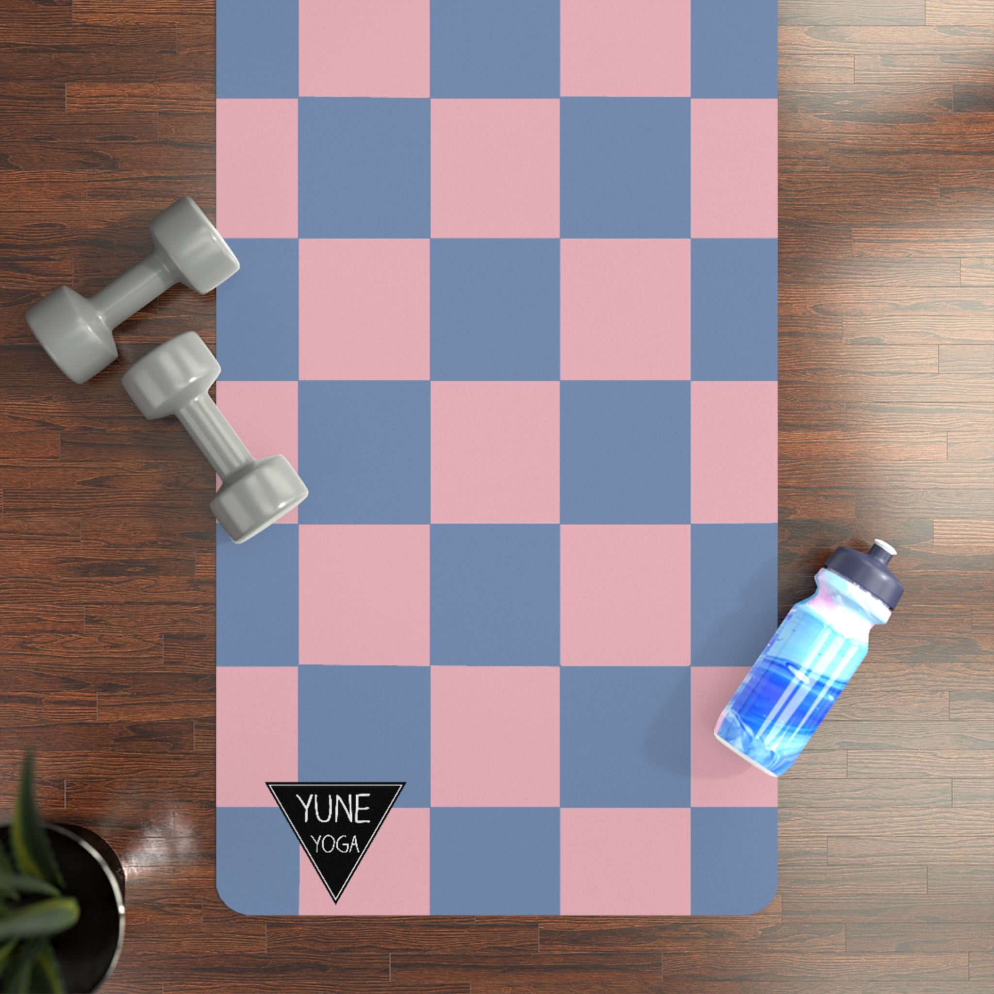 Checker Pattern Pink and Blue Natural Rubber Yoga Mat