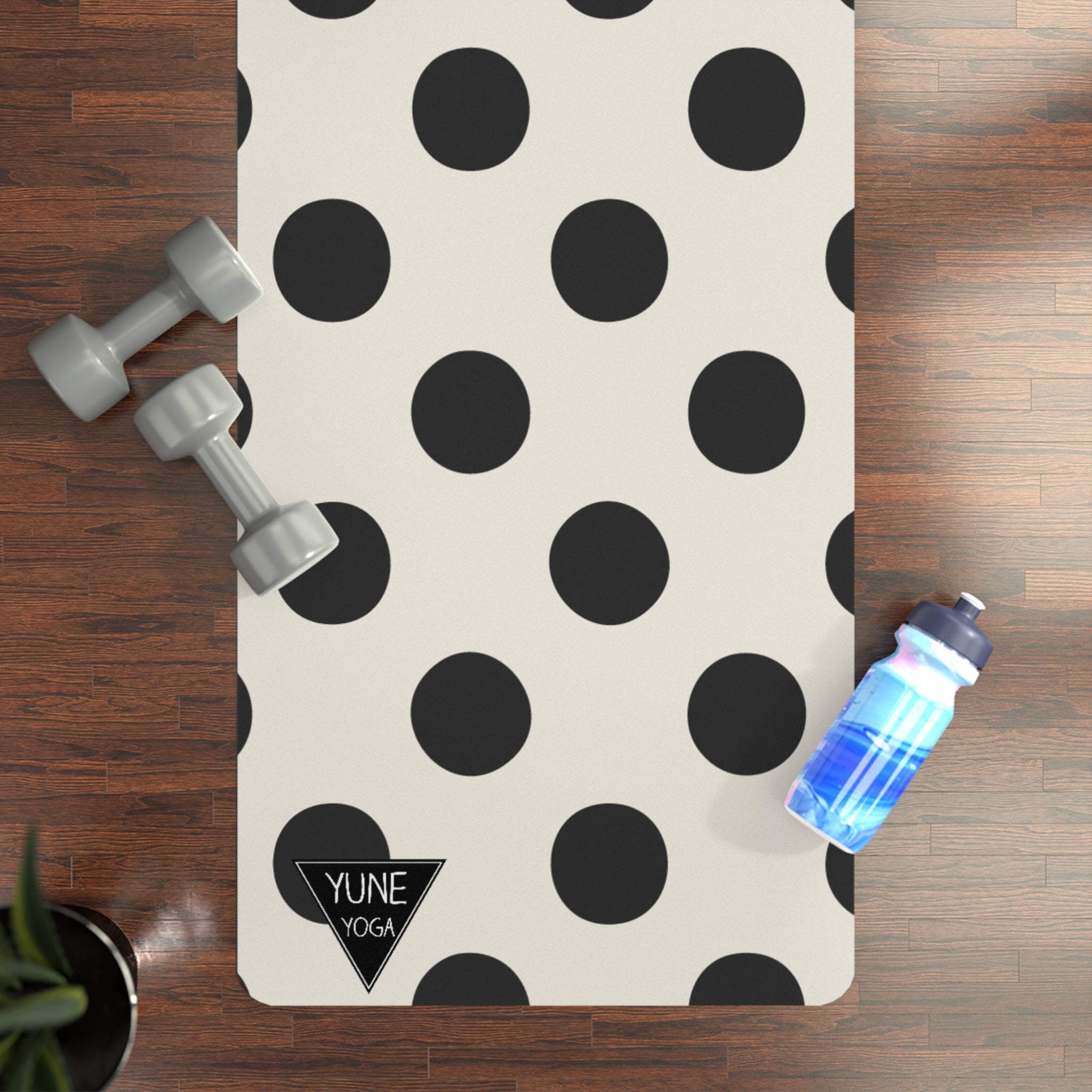 Polka Dot Pattern Black Natural Rubber Yoga Mat