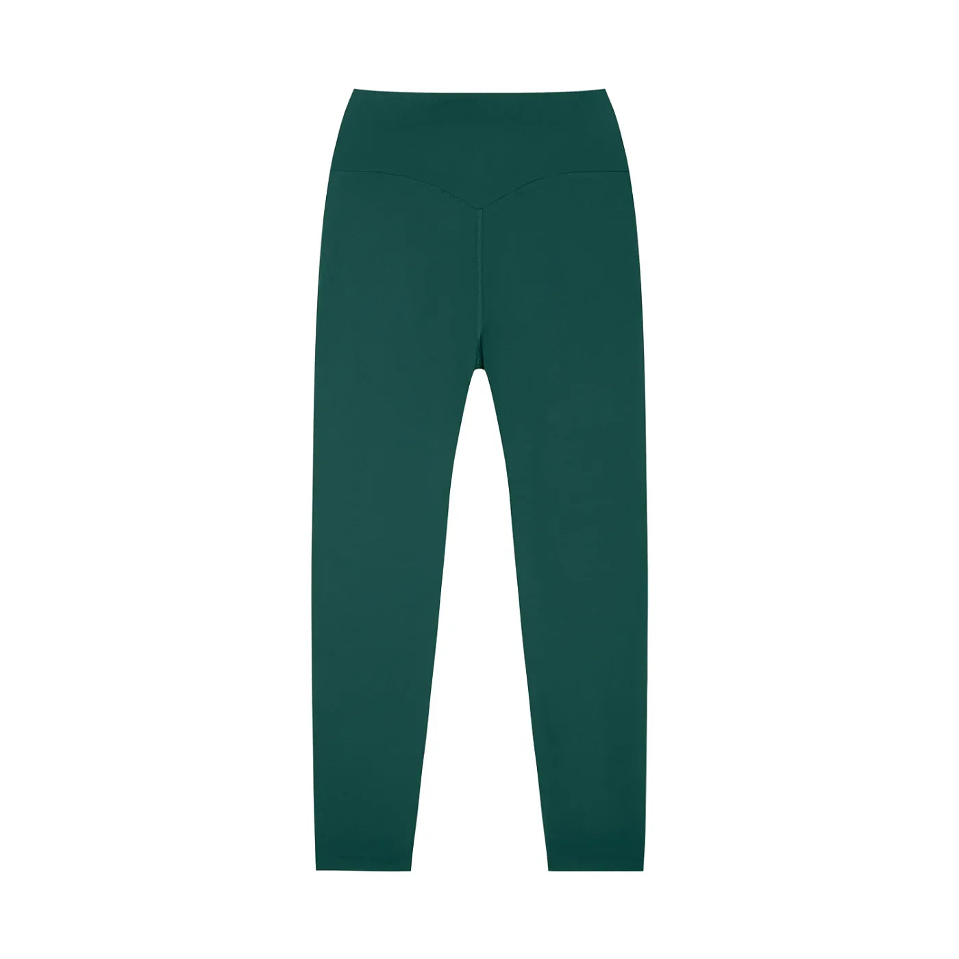High-waisted green yoga leggings with seamless back, ideal for workout or fitness
