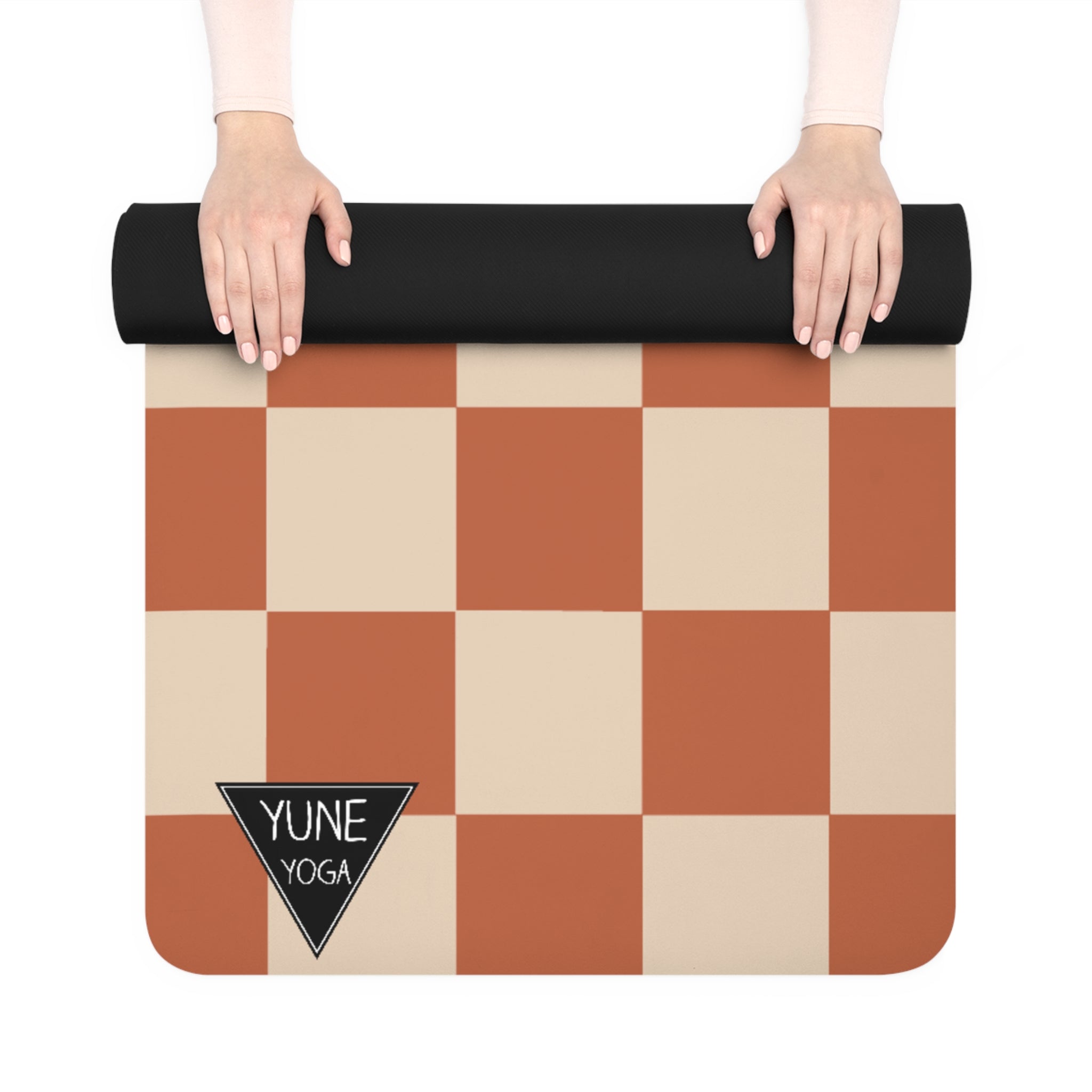 Checker Pattern Brown Natural Rubber Yoga Mat