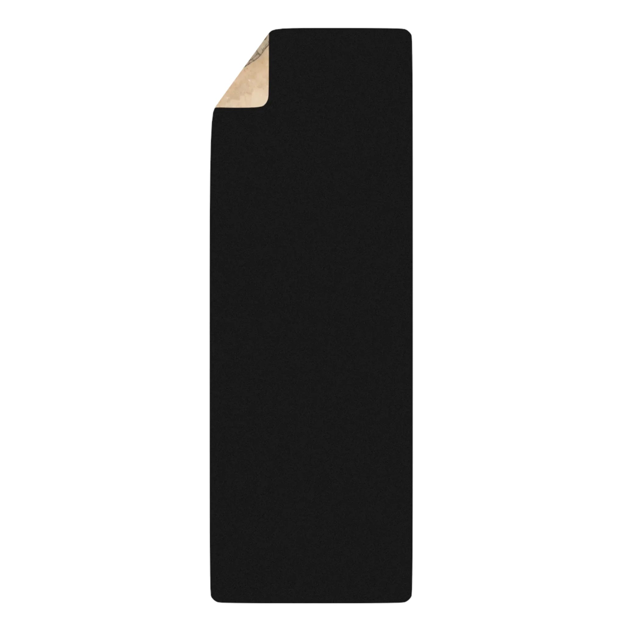 Black yoga mat with a textured beige corner, premium fitness accessory