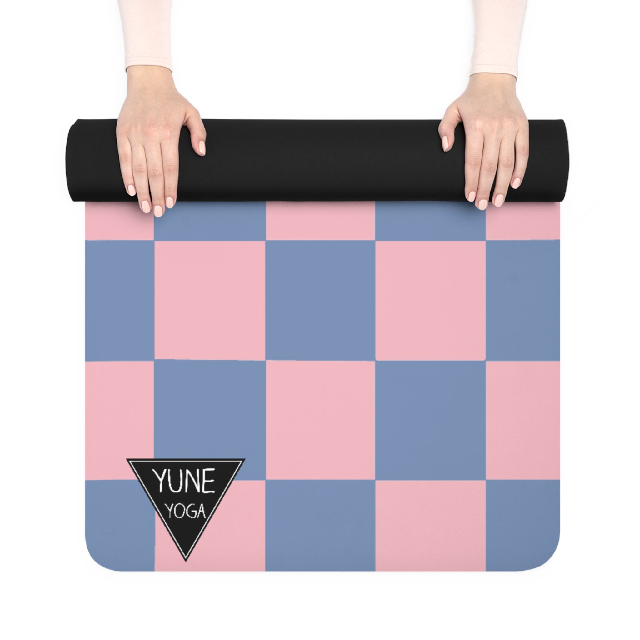 Checker Pattern Pink and Blue Natural Rubber Yoga Mat