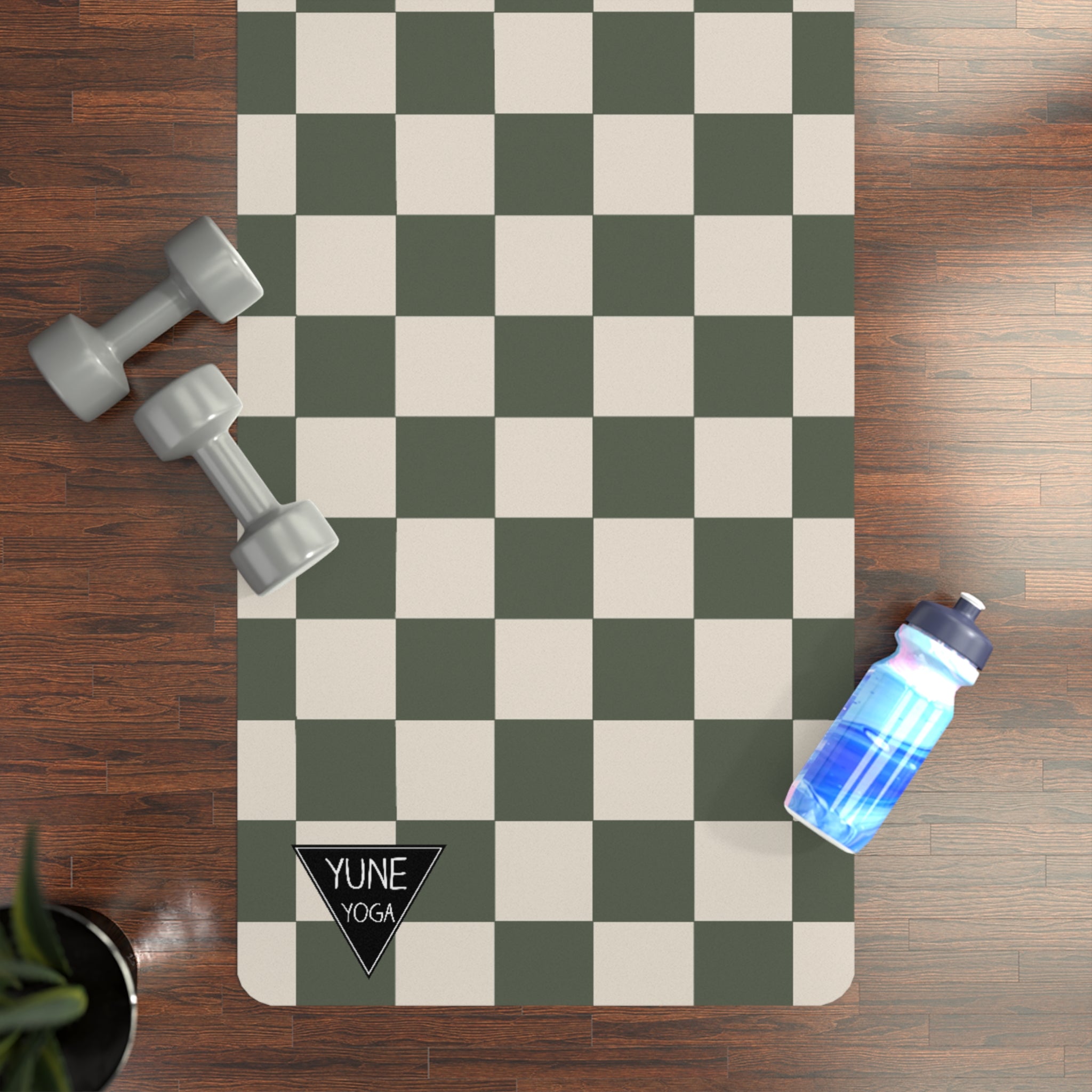 Checker Pattern Green Natural Rubber Yoga Mat