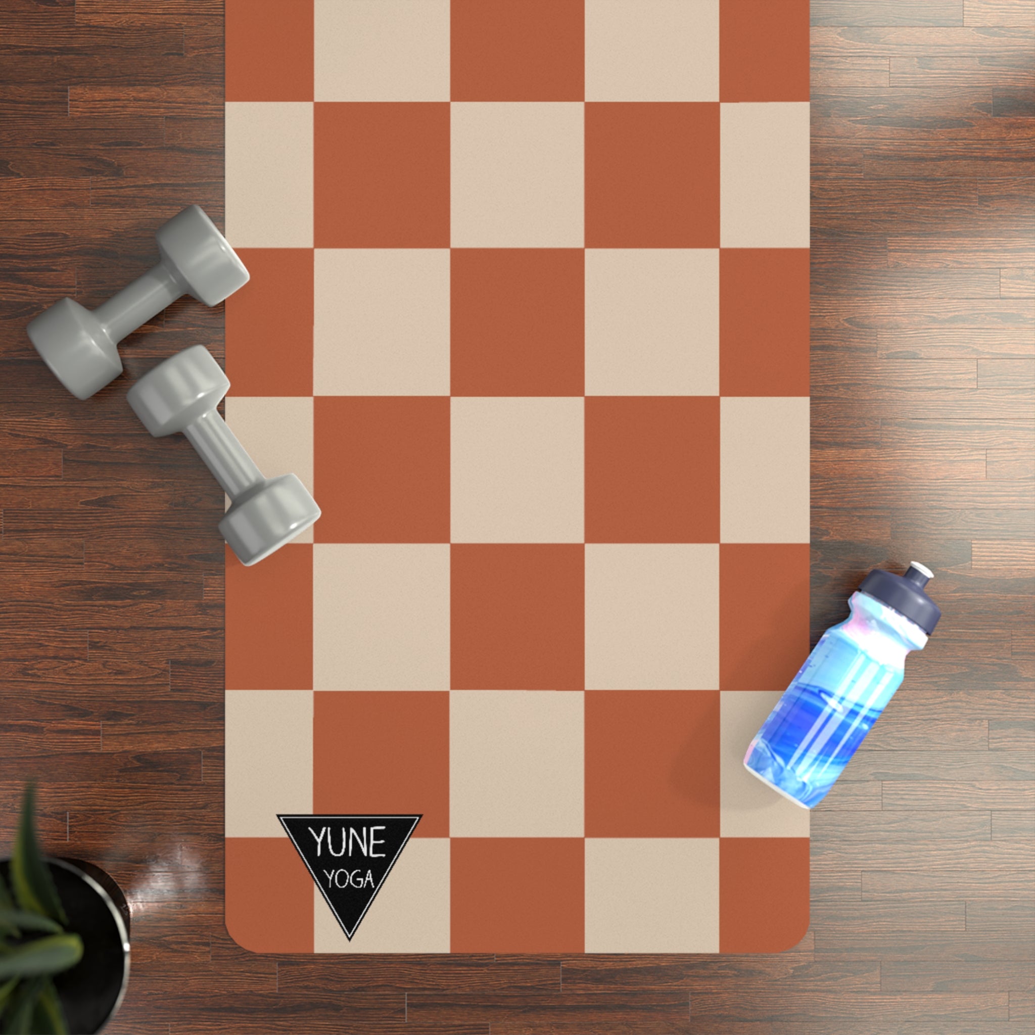 Checker Pattern Brown Natural Rubber Yoga Mat
