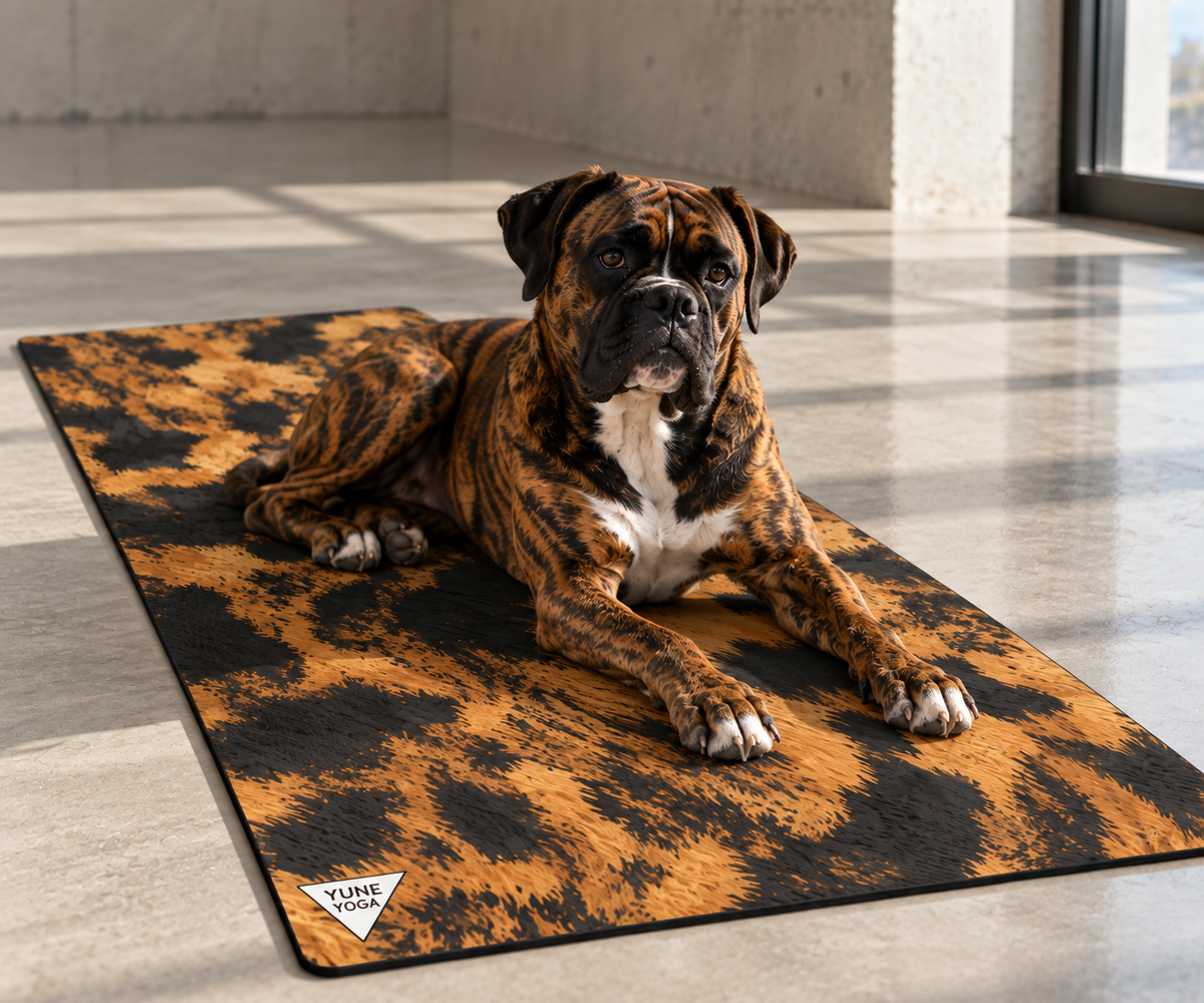 Black and Tan Boxer Yoga Mat — Non-Slip Rubber Exercise Mat Dog Yoga