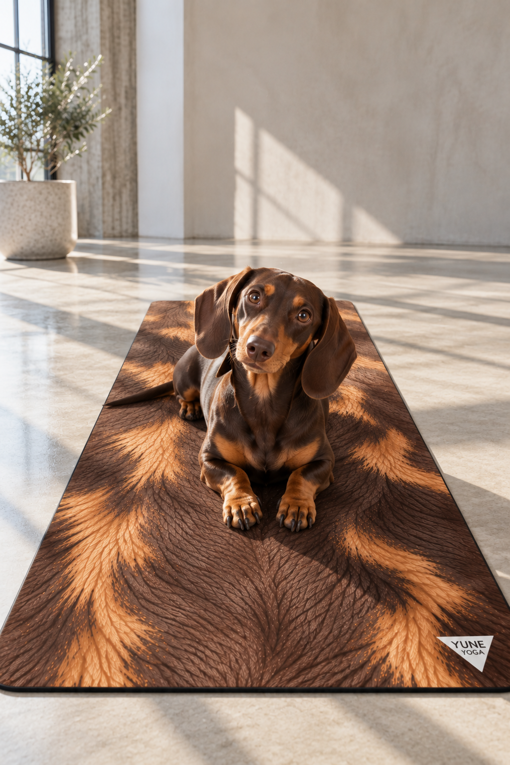 Chocolate and Tan Dachshund Color Yoga Mat — Non-Slip Rubber Exercise Mat Wiener Dog Yoga