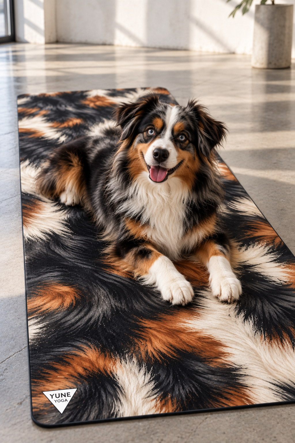 Mini Australian Shepard Tri Color Yoga Mat — Non-Slip Rubber Exercise Mat with Cozy Luxe Design