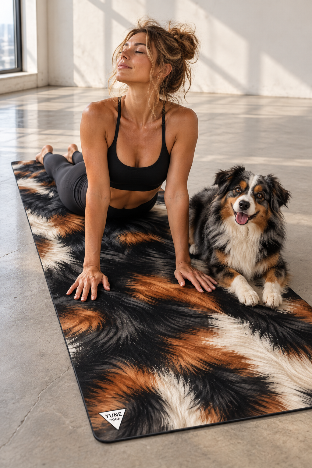 Mini Australian Shepard Tri Color Yoga Mat — Non-Slip Rubber Exercise Mat with Cozy Luxe Design
