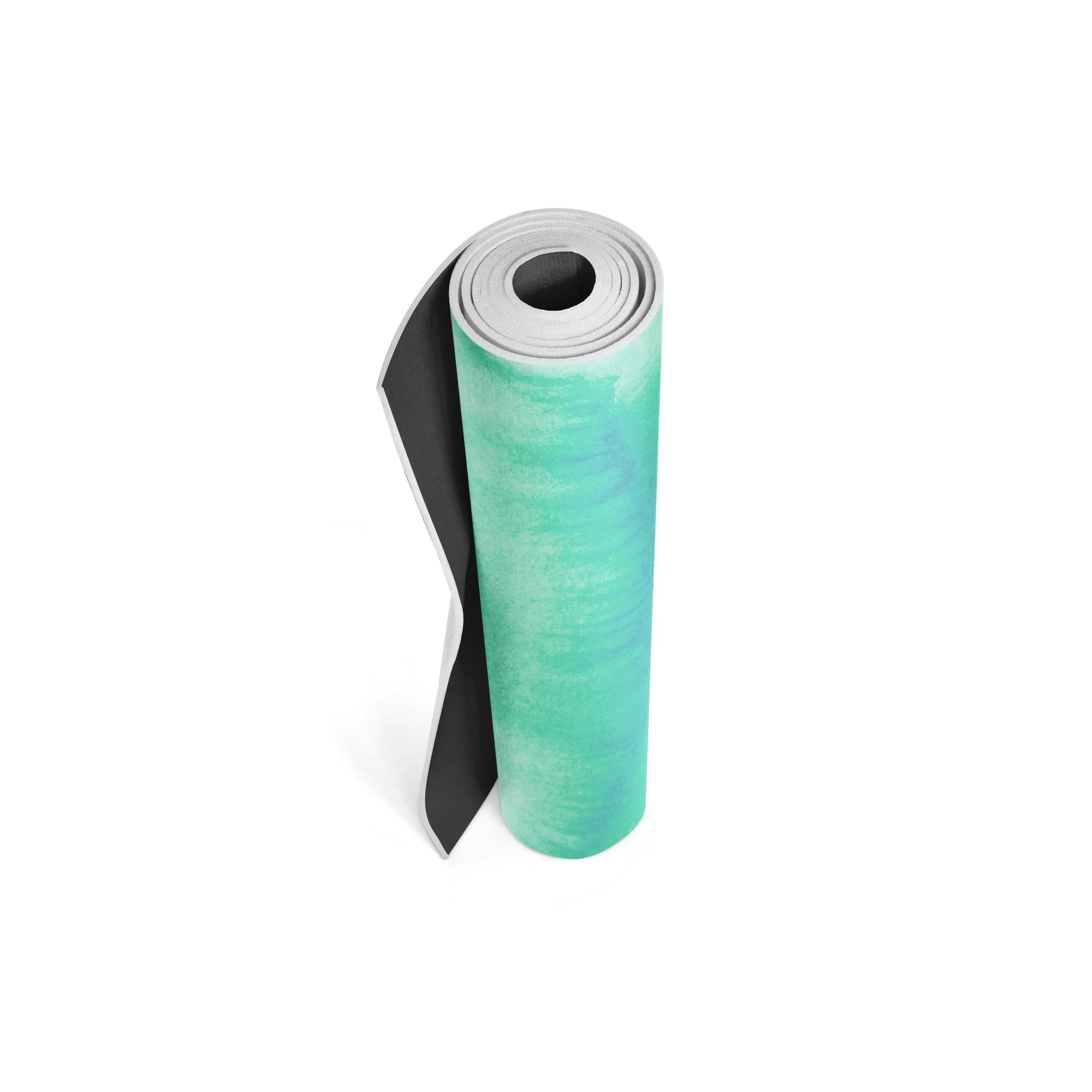 Roll of green and black material on a white background
