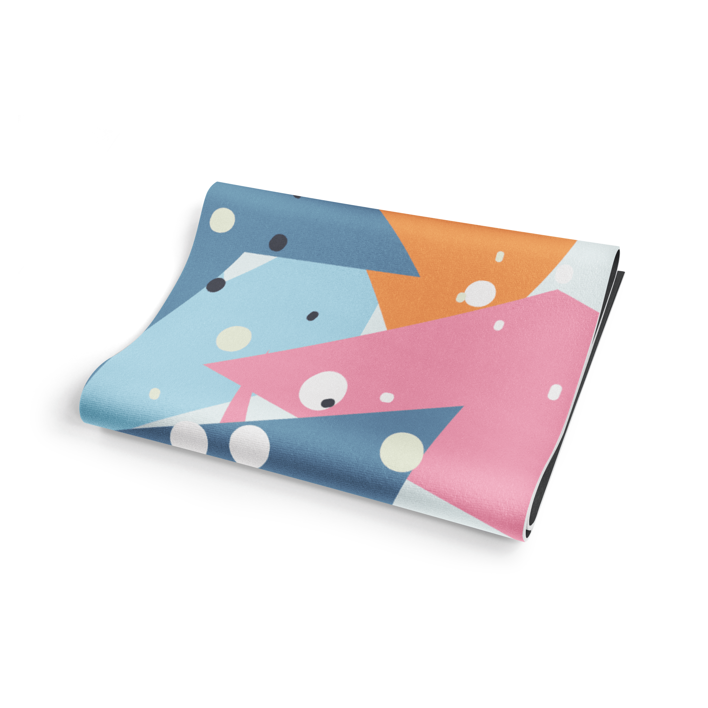 Colorful children's rug with geometric patterns on a white background