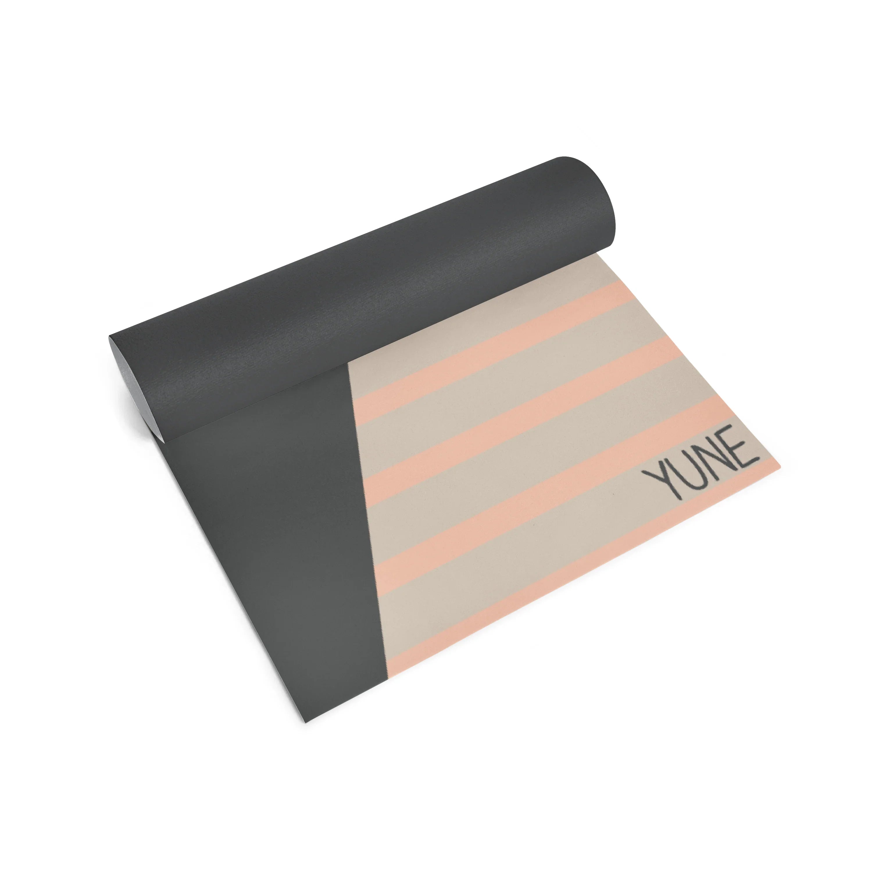Yoga mat with black and beige design on a white background