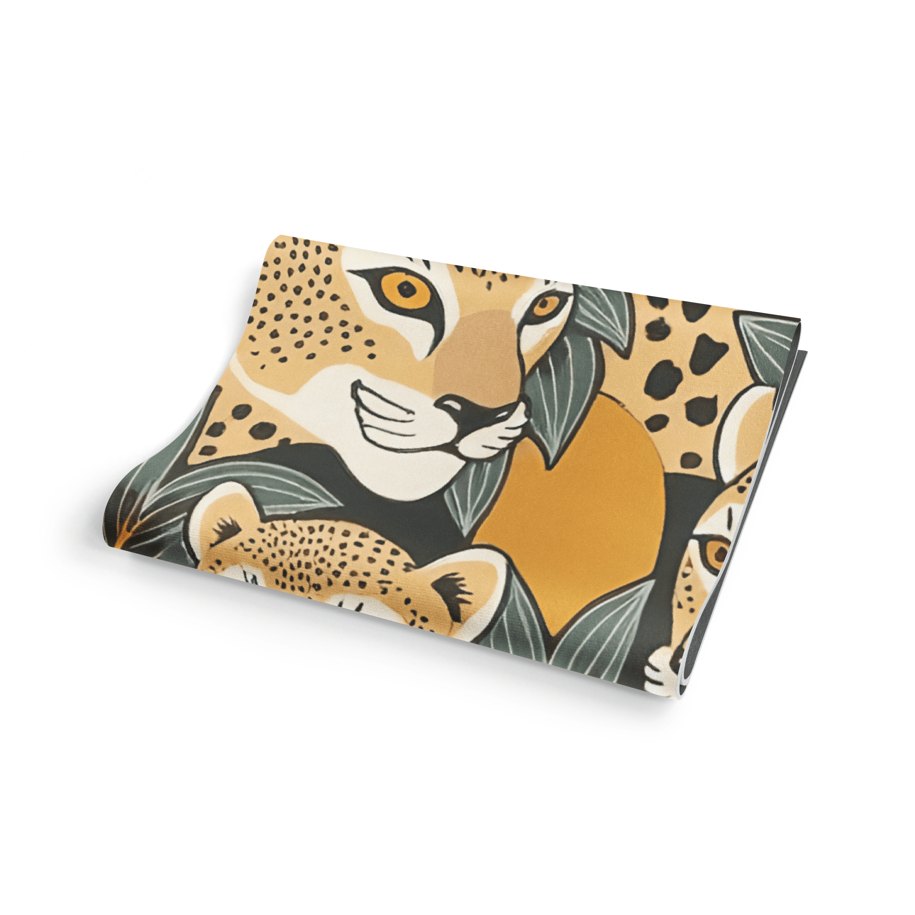 Folded fabric with a leopard print design on a white background