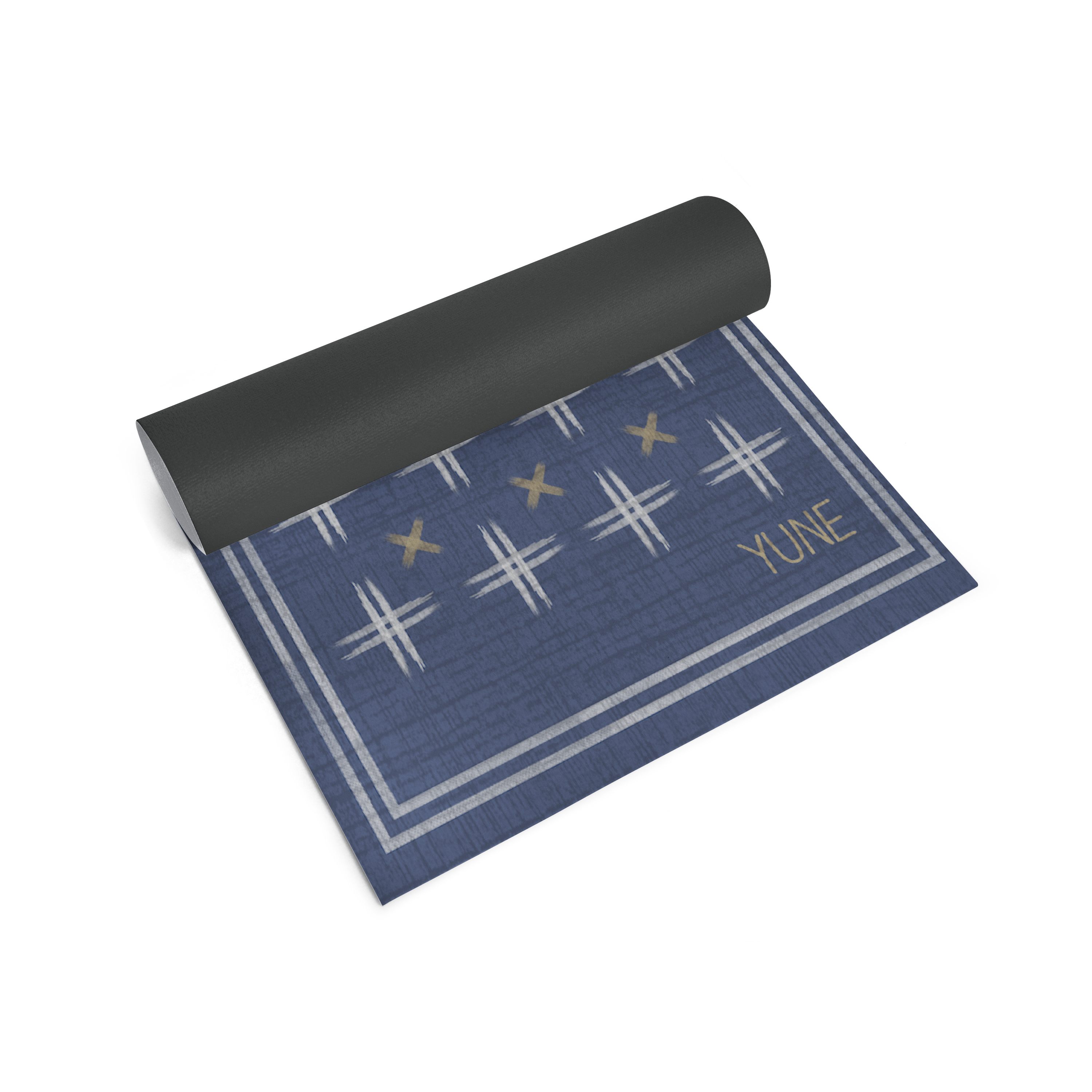 Yoga mat with star and line pattern on a white background