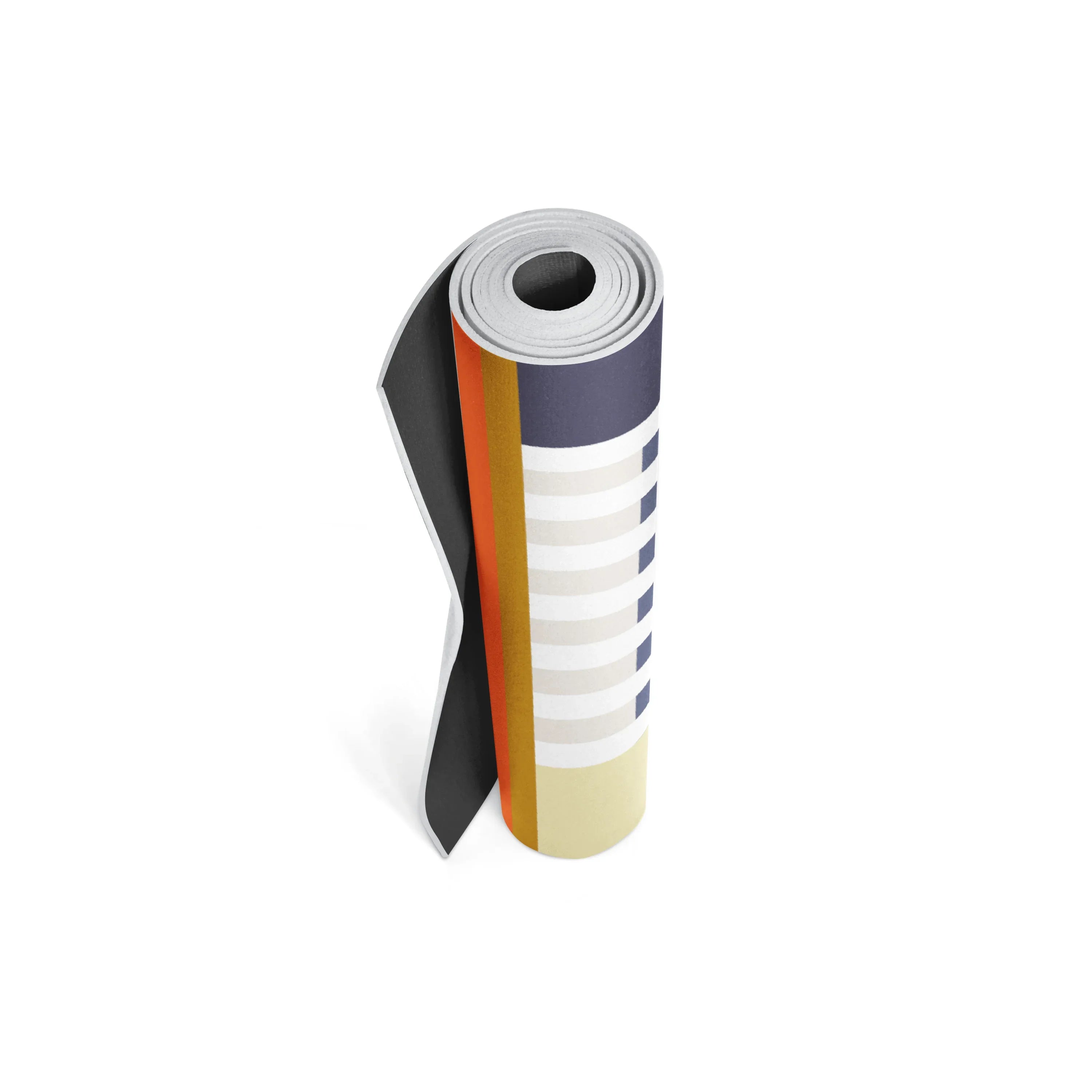 Roll of fabric with multicolor pattern on a white background