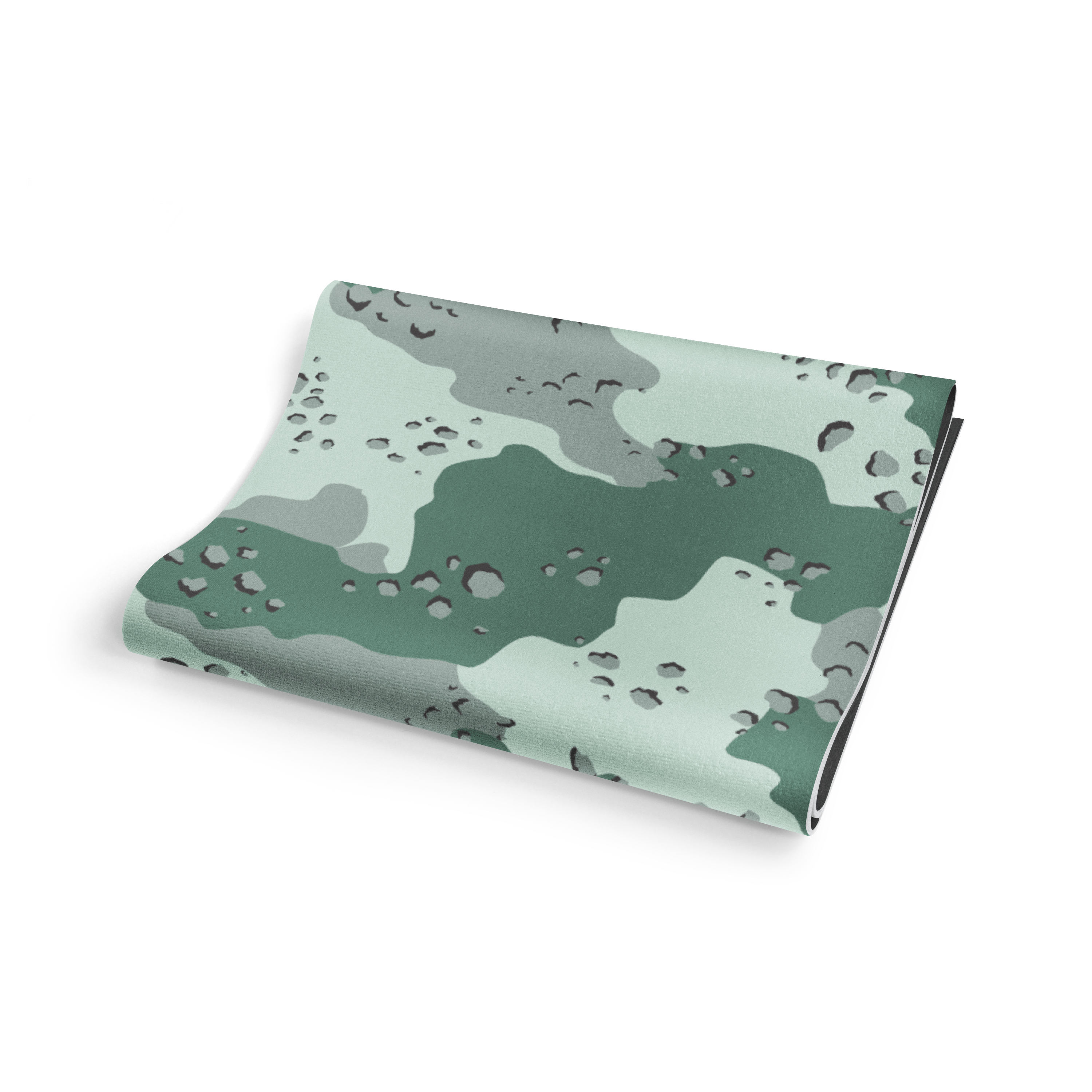 Folded fabric with a camouflage pattern on a white background