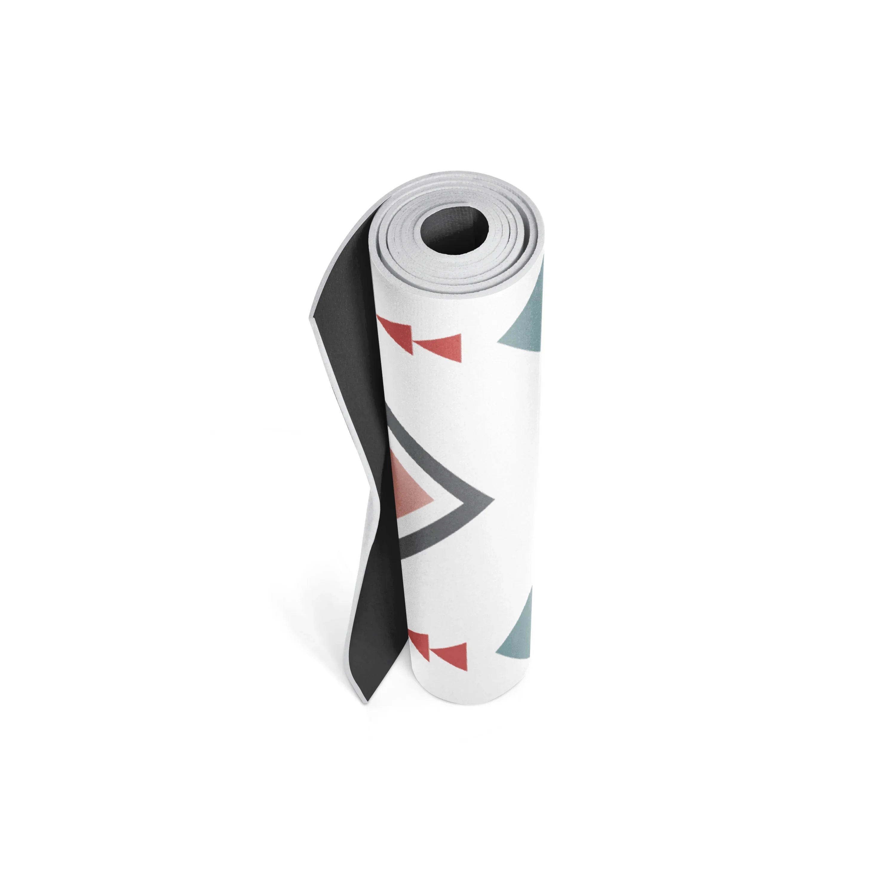 Yoga mat with geometric design on a white background