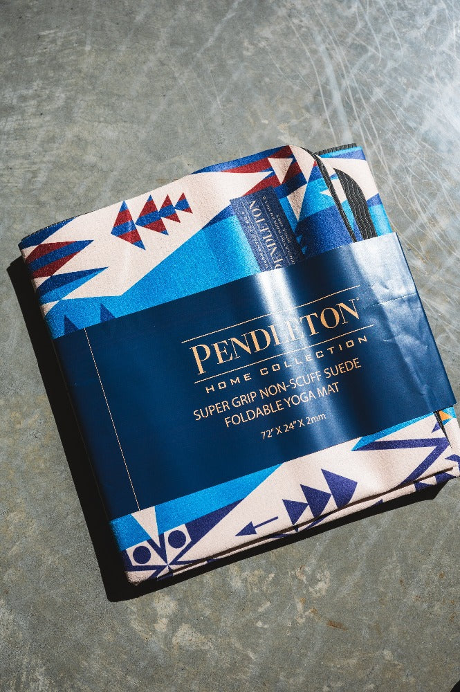 blue pendleton yoga mat