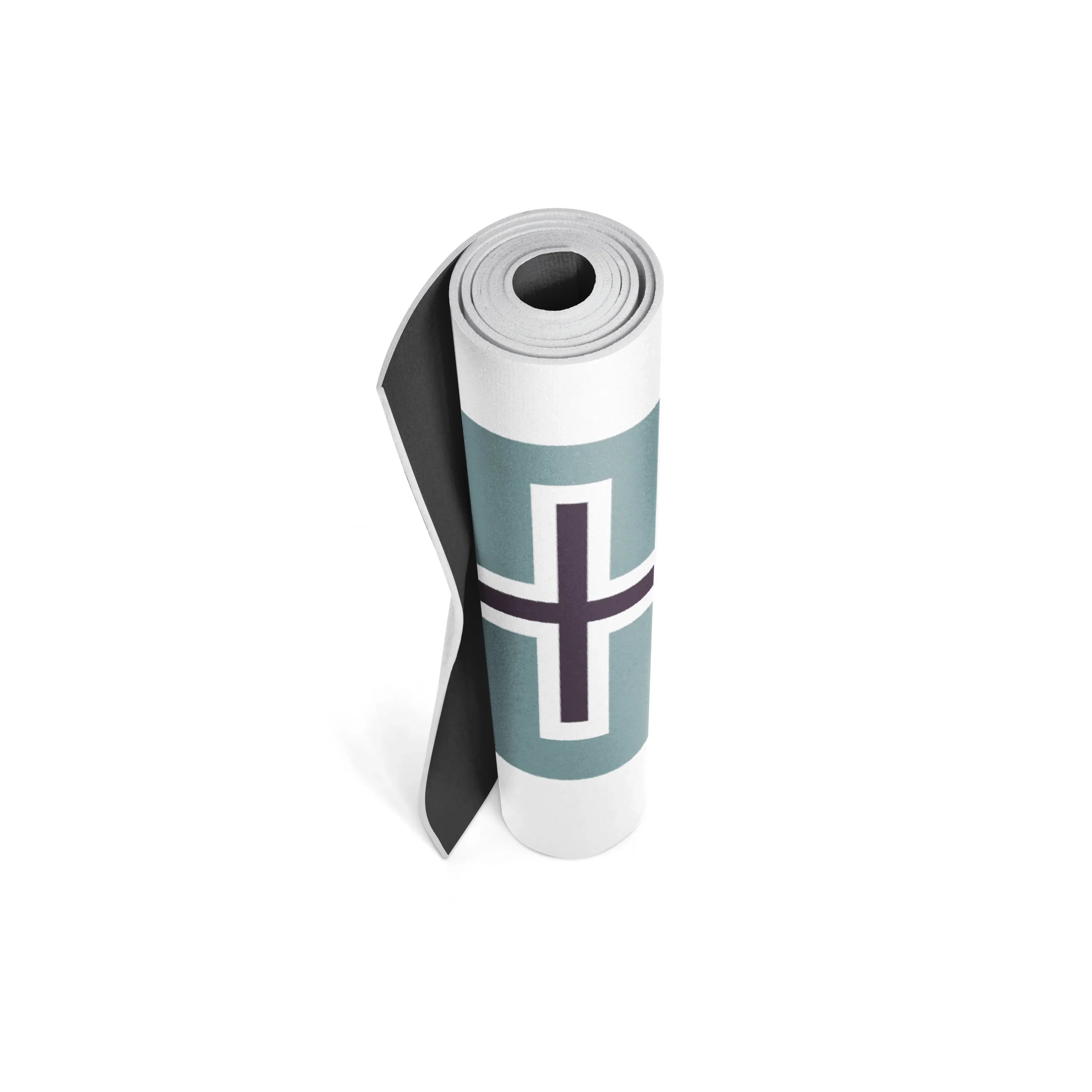 Yoga mat with a cross design on a white background