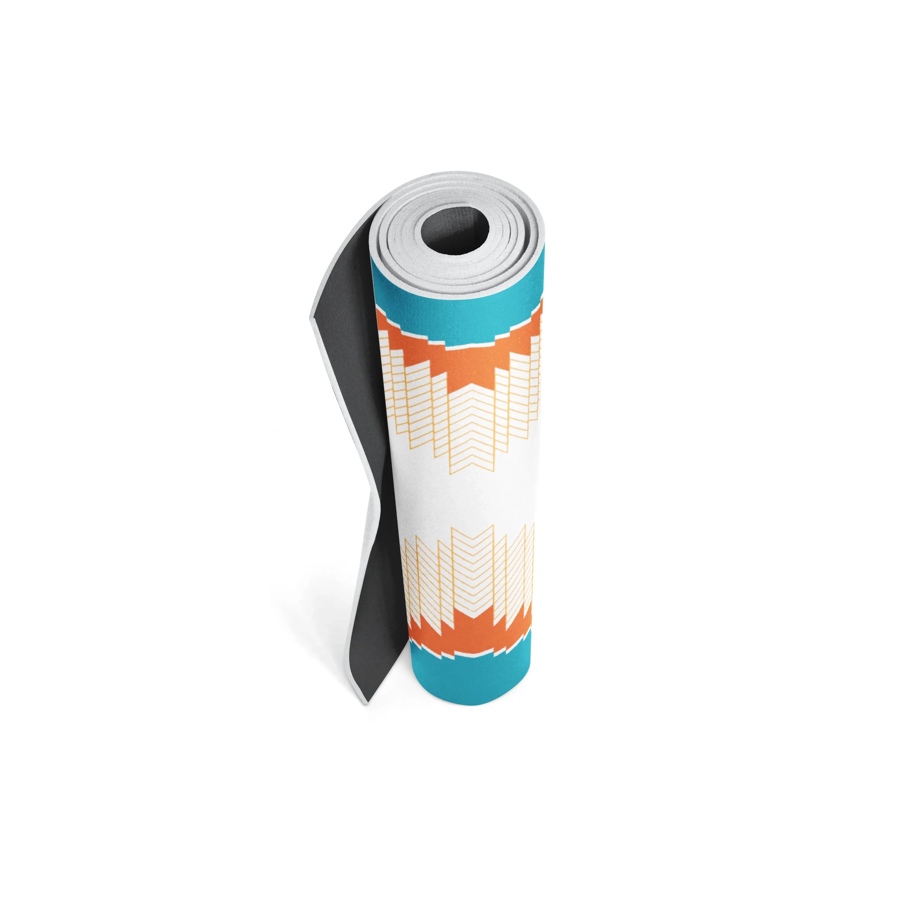 Yoga mat with colorful design on a white background