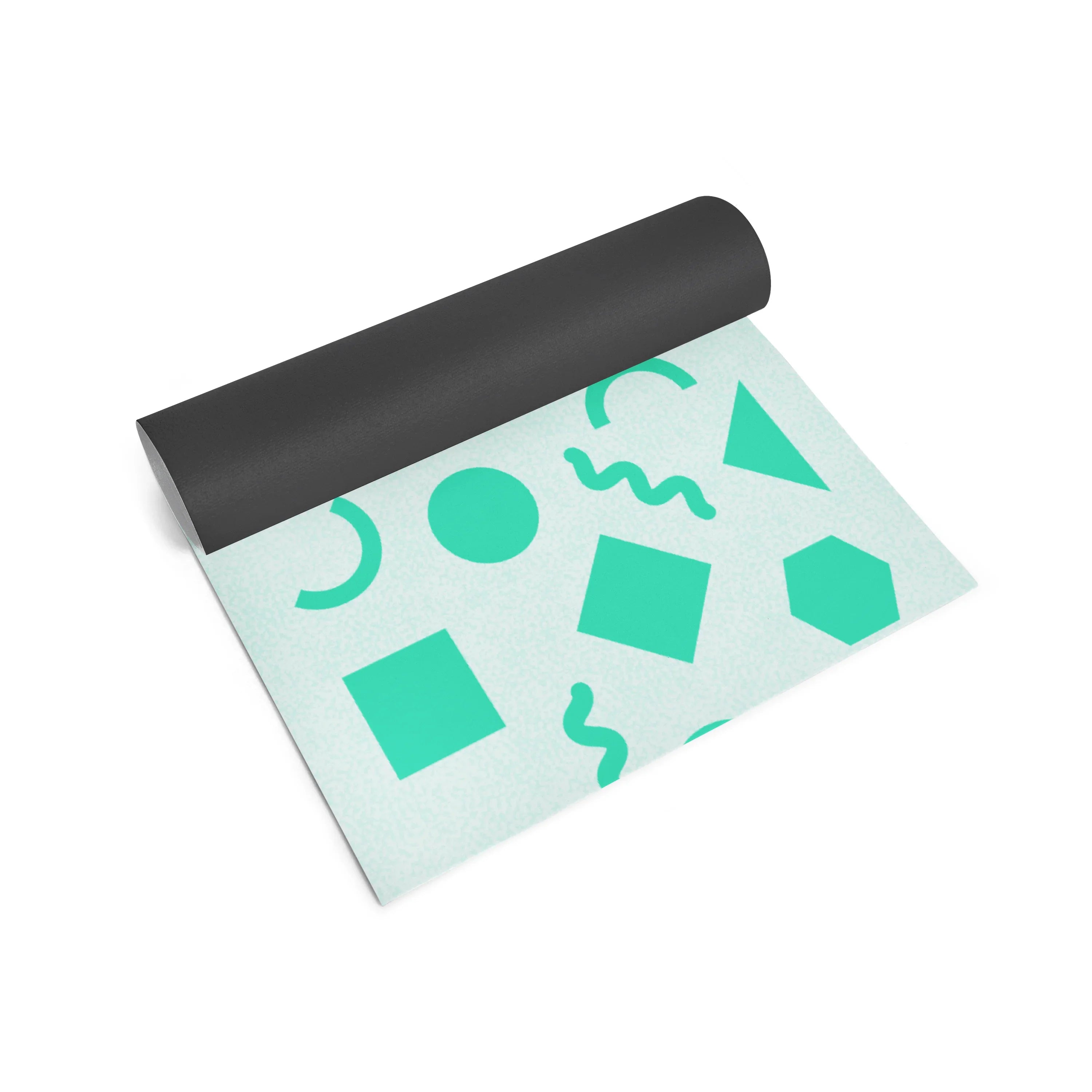 Yoga mat with geometric pattern on a white background