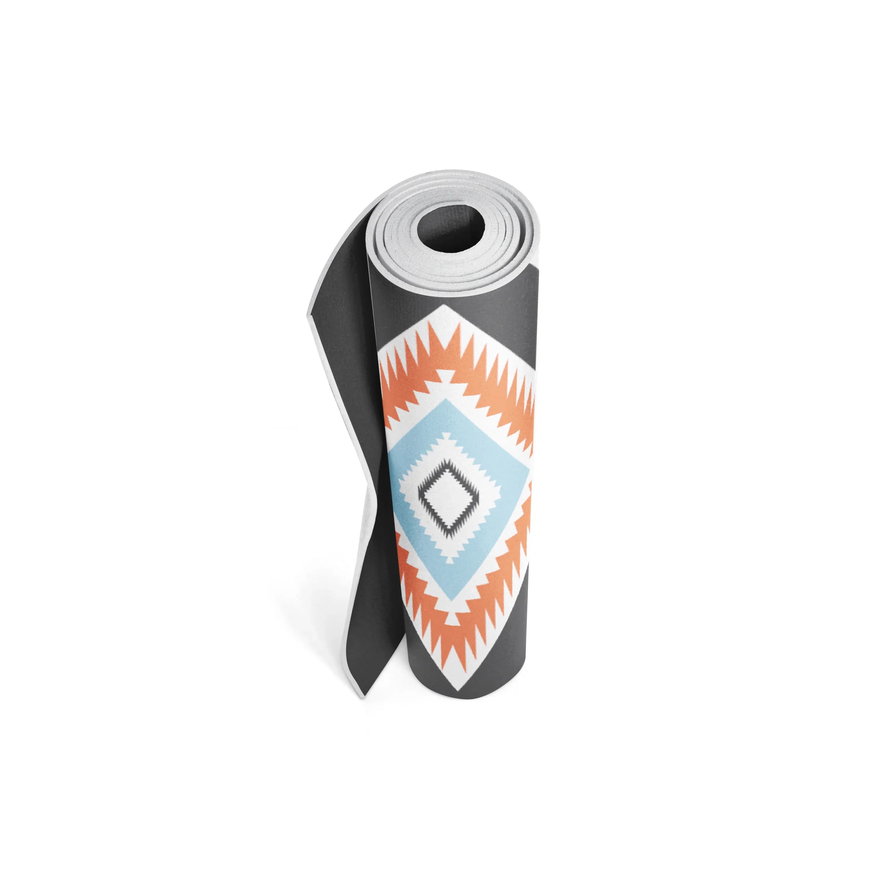 Yoga mat with a geometric pattern on a white background