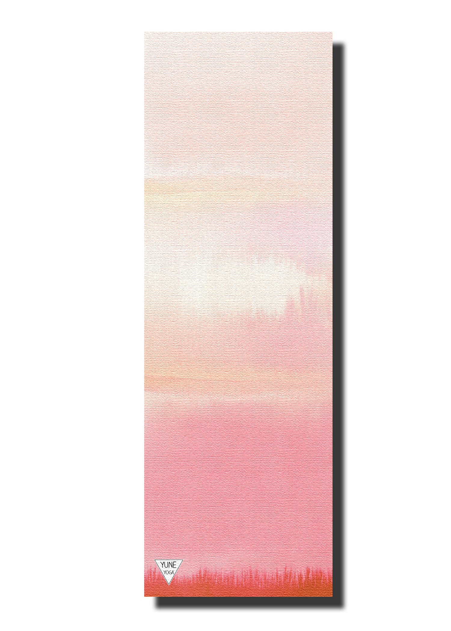 Yoga mat with gradient design from pink to white on a white background