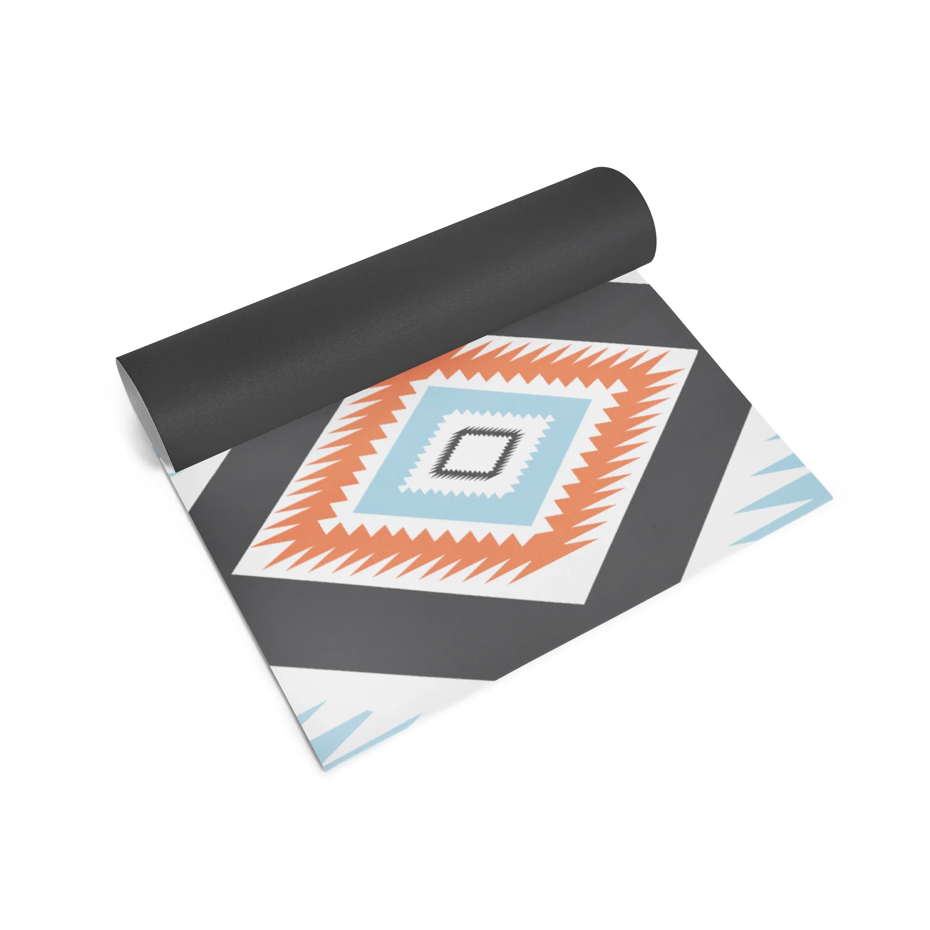 Yoga mat with a geometric pattern on a white background