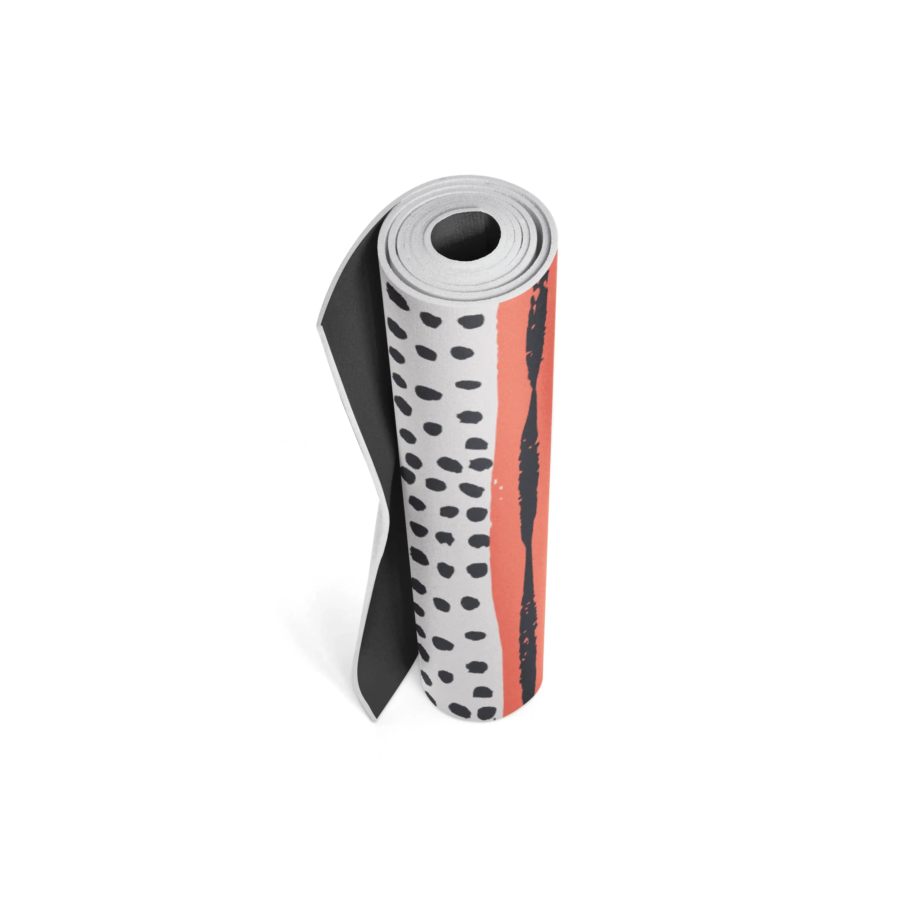 Yoga mat with black and red design on a white background