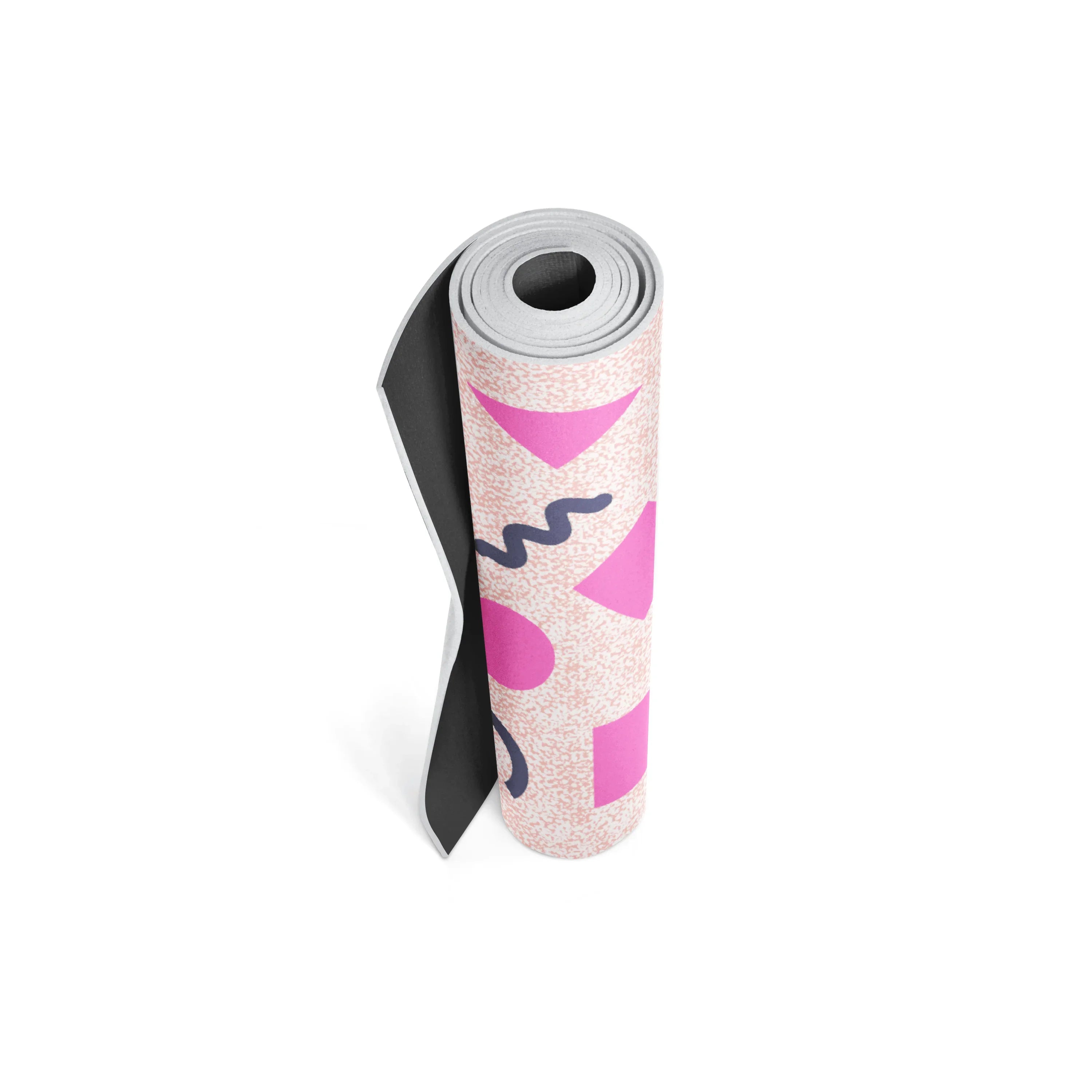 Yoga mat with pink abstract design on a white background