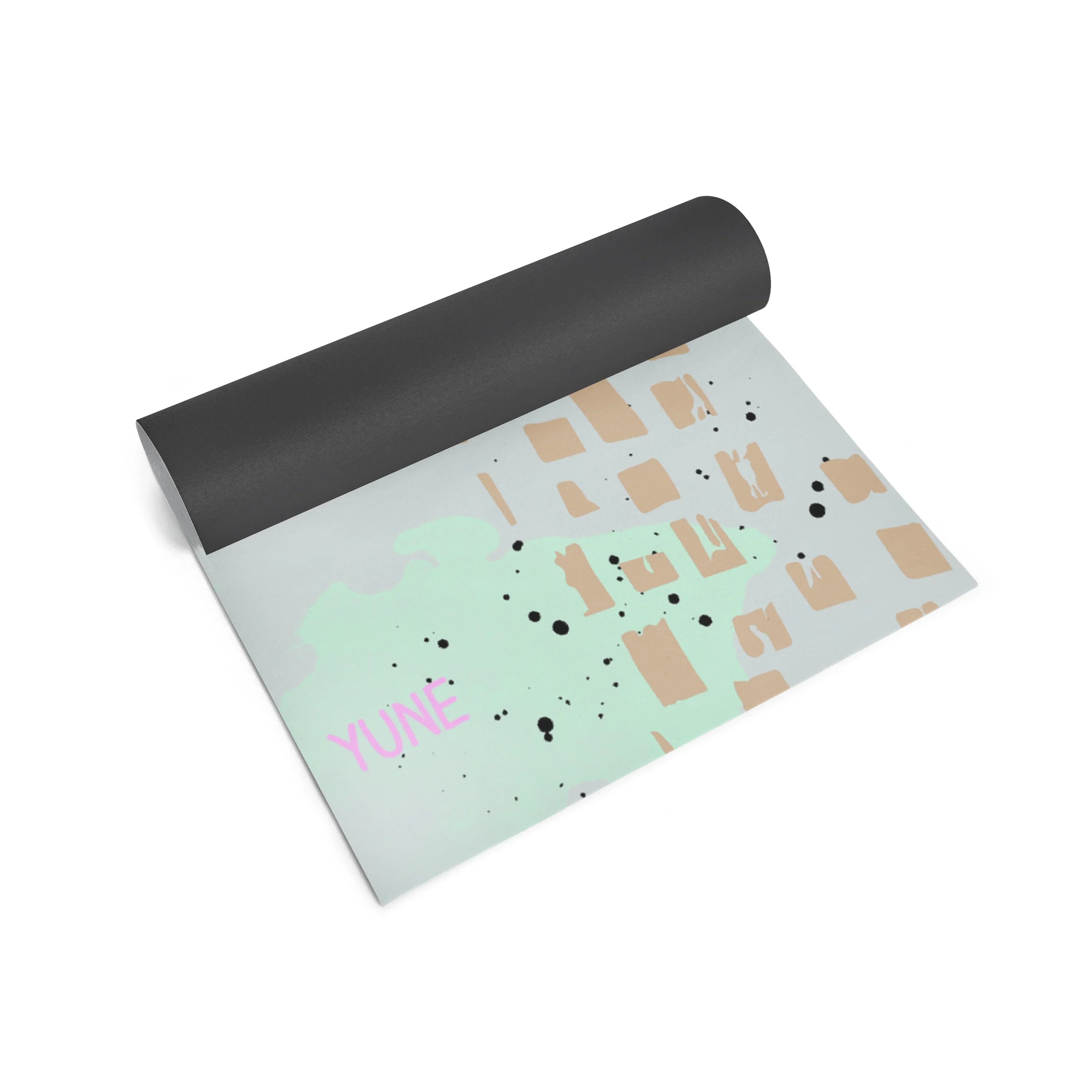 Yoga mat with a pattern and text on a white background