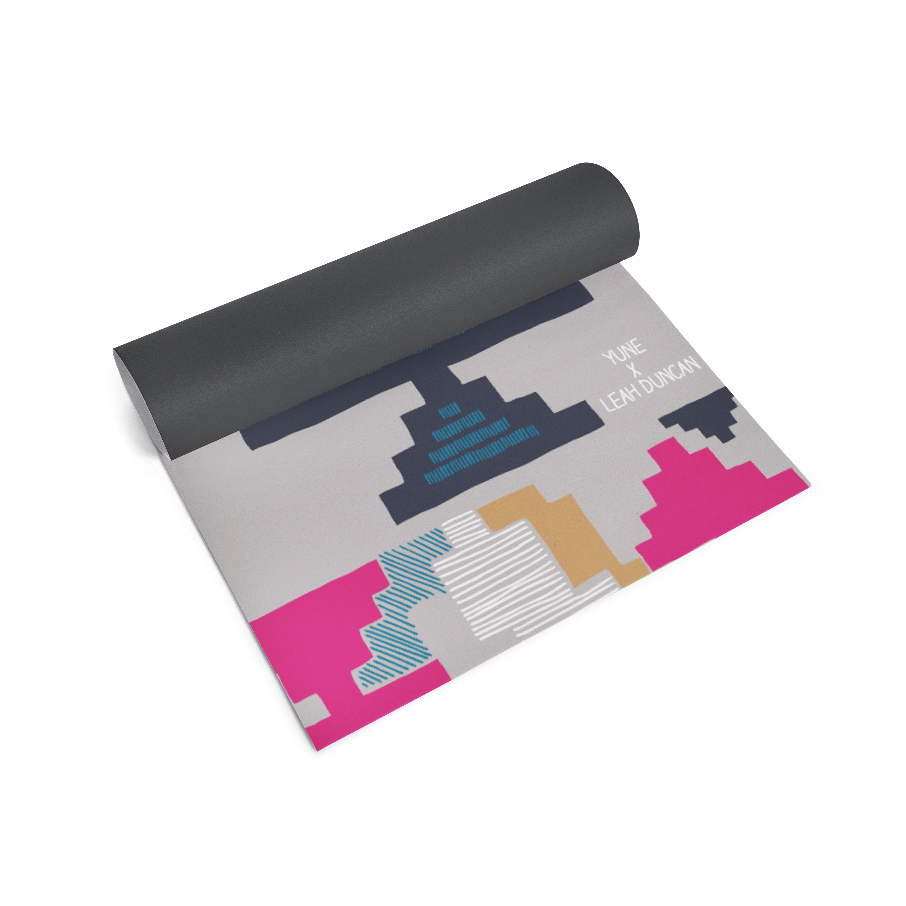 Yoga mat with geometric pattern on a white background