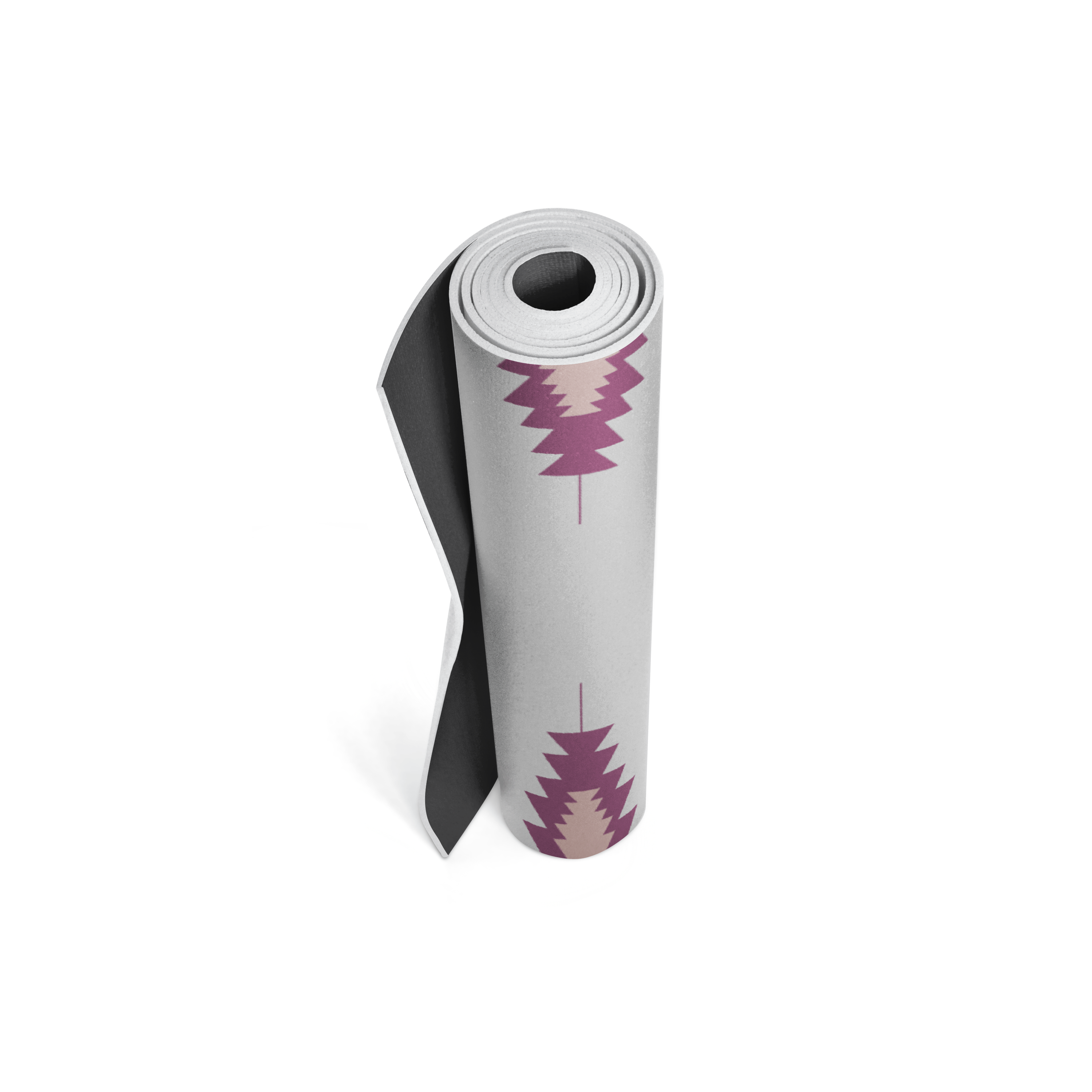 Roll of yoga mat with geometric pattern on a white background