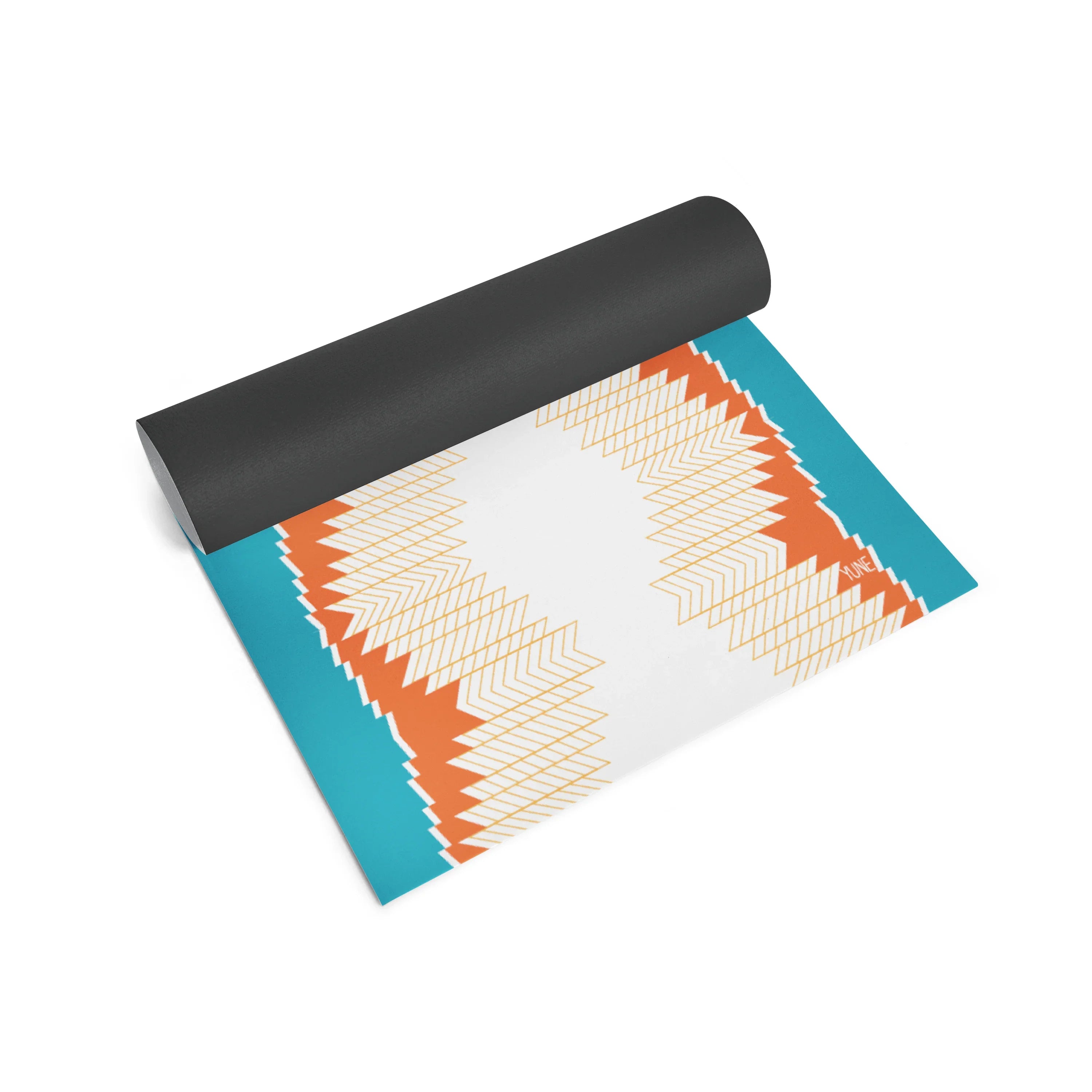 Yoga mat with geometric pattern on a white background