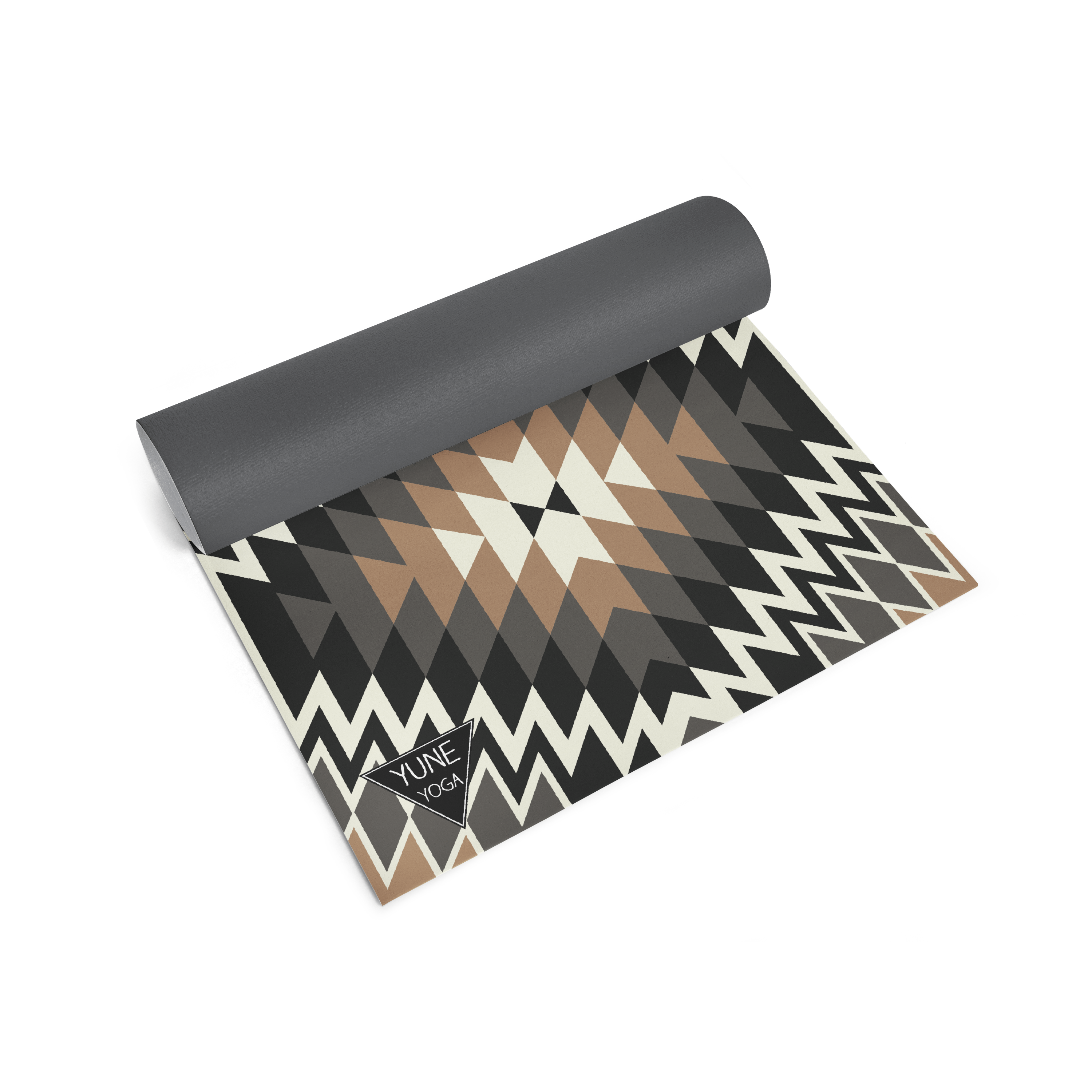 Yoga mat with geometric pattern on a white background