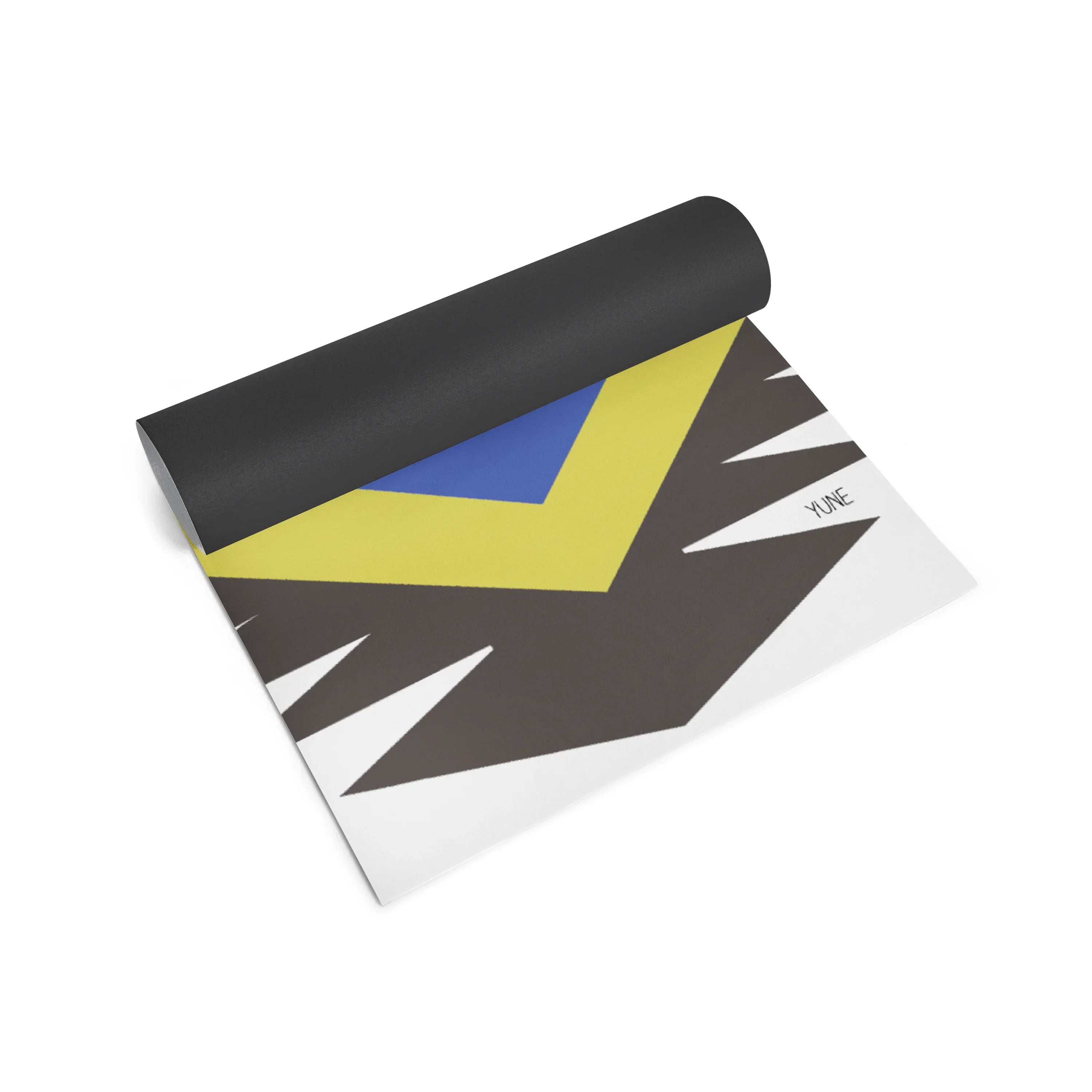 Yoga mat with geometric design on a white background