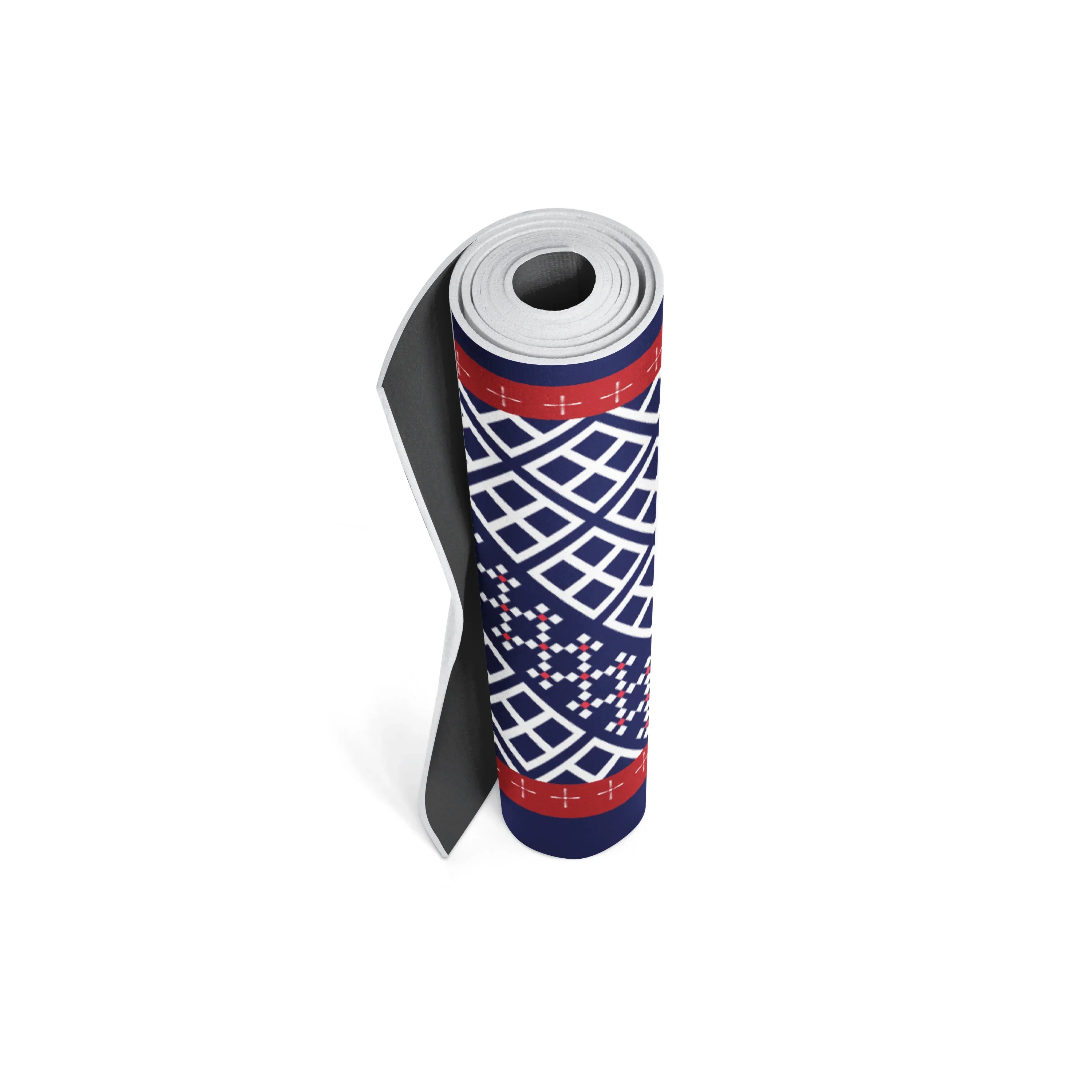 Yoga mat with geometric pattern on a white background