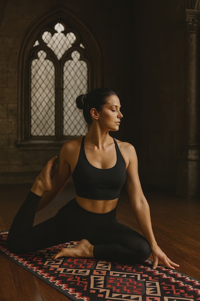 yoga on a red yoga mat