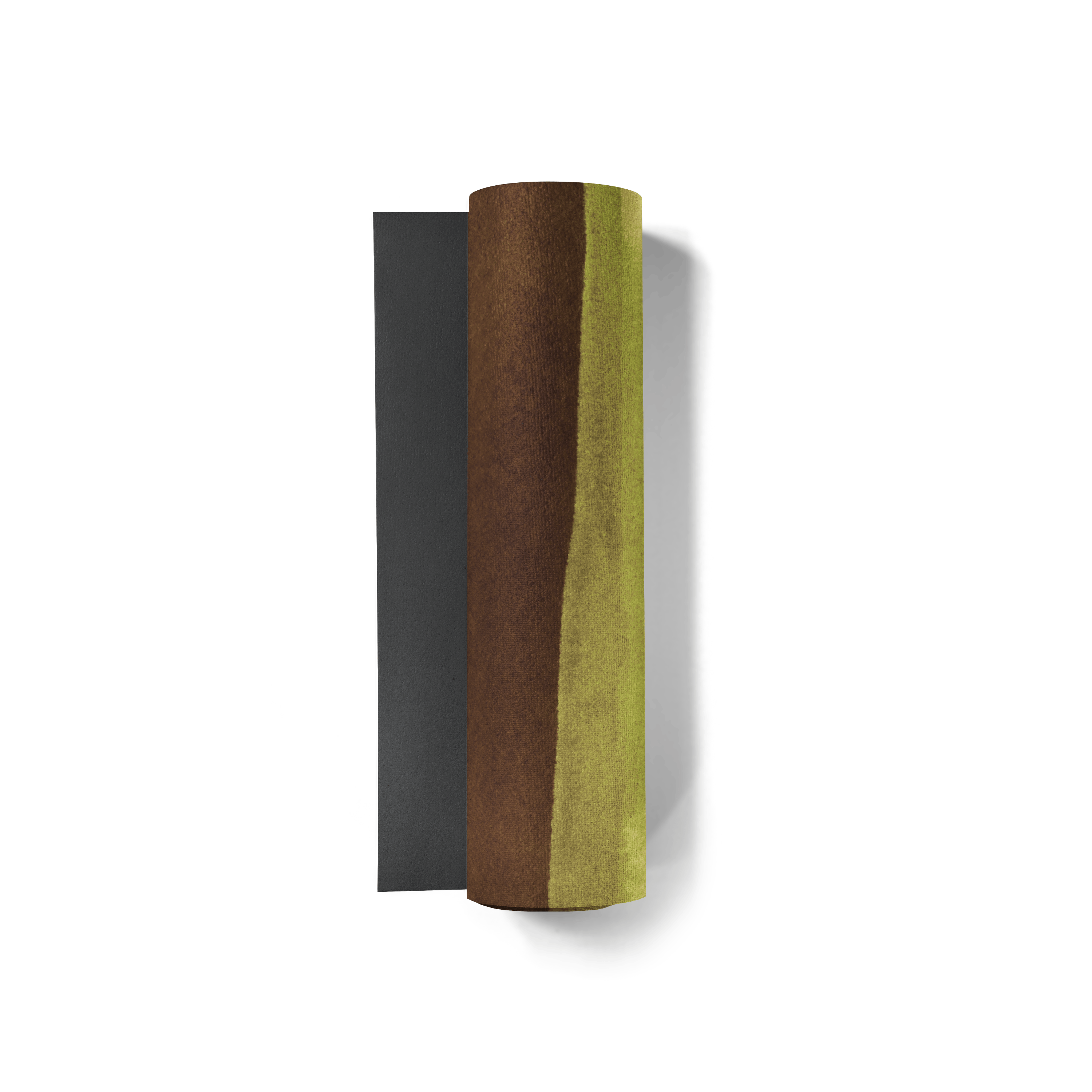 Three cylindrical objects in black, brown, and green on a white background
