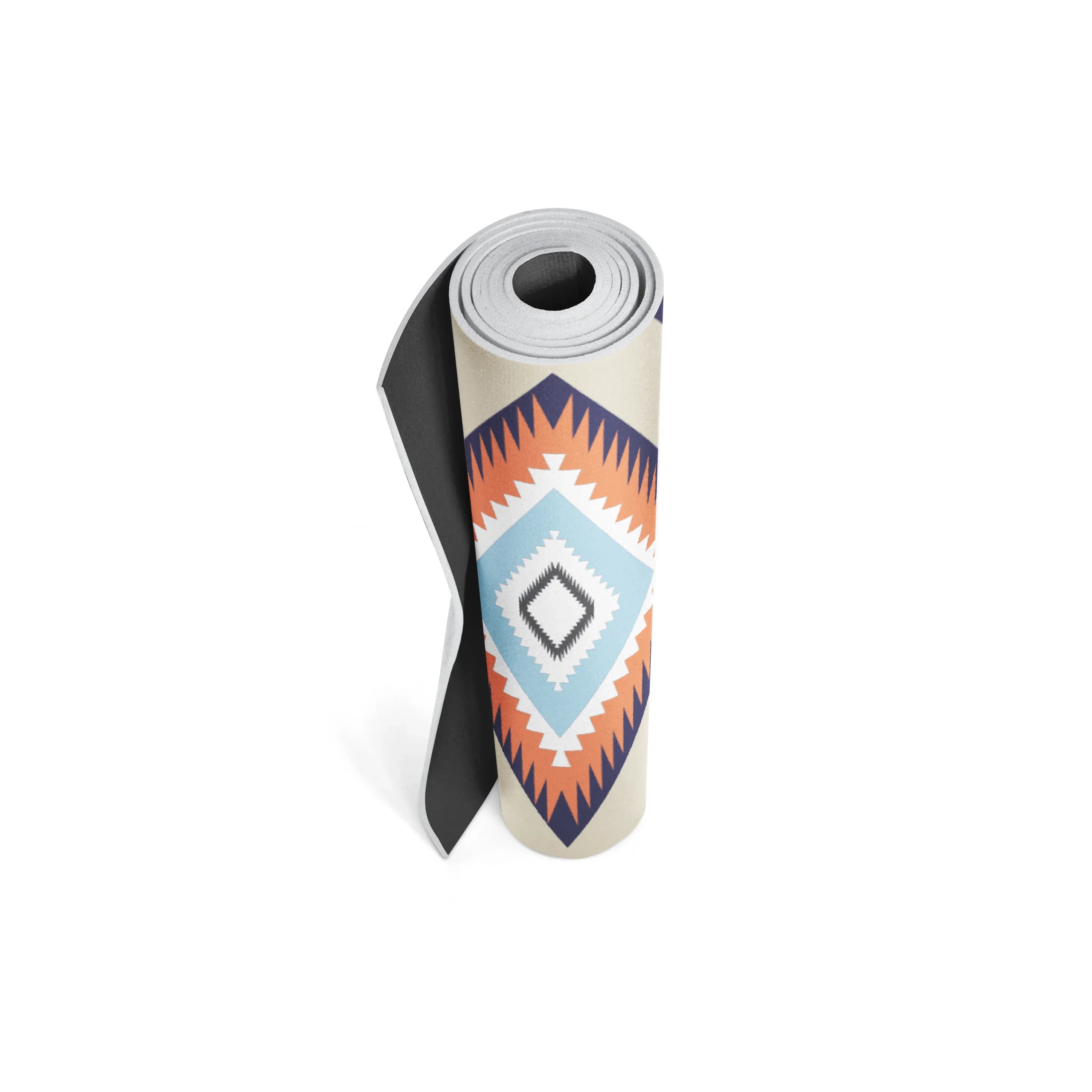 Yoga mat with a geometric pattern on a white background