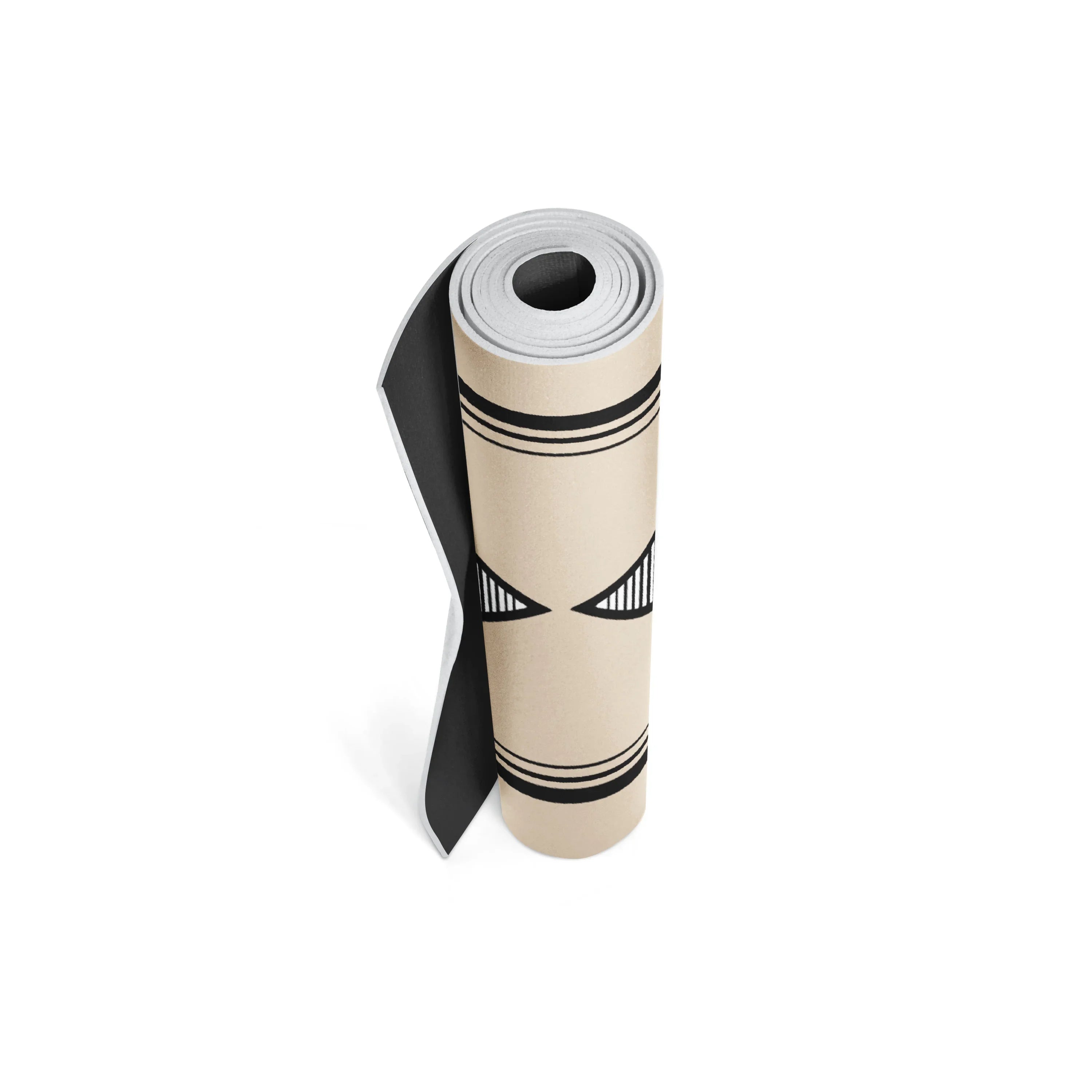 Yoga mat with black design on a white background