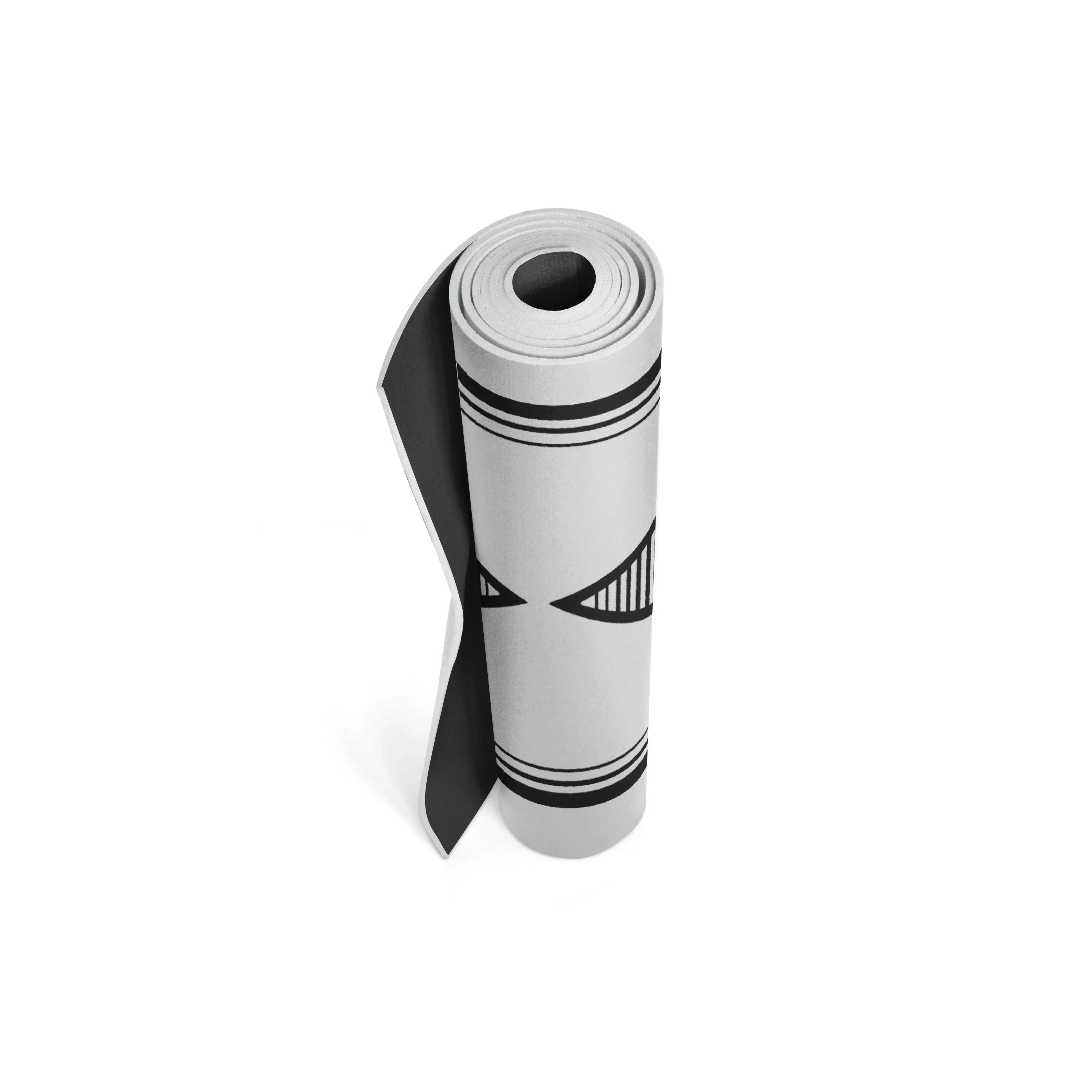 Roll of white paper with black geometric design on a white background