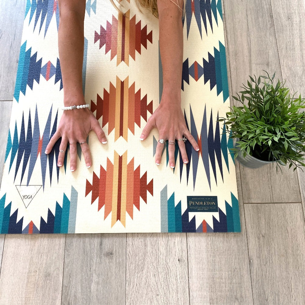 Pendleton Falcon Sunset PER Yoga Mat Close Up Lifestyle Shot