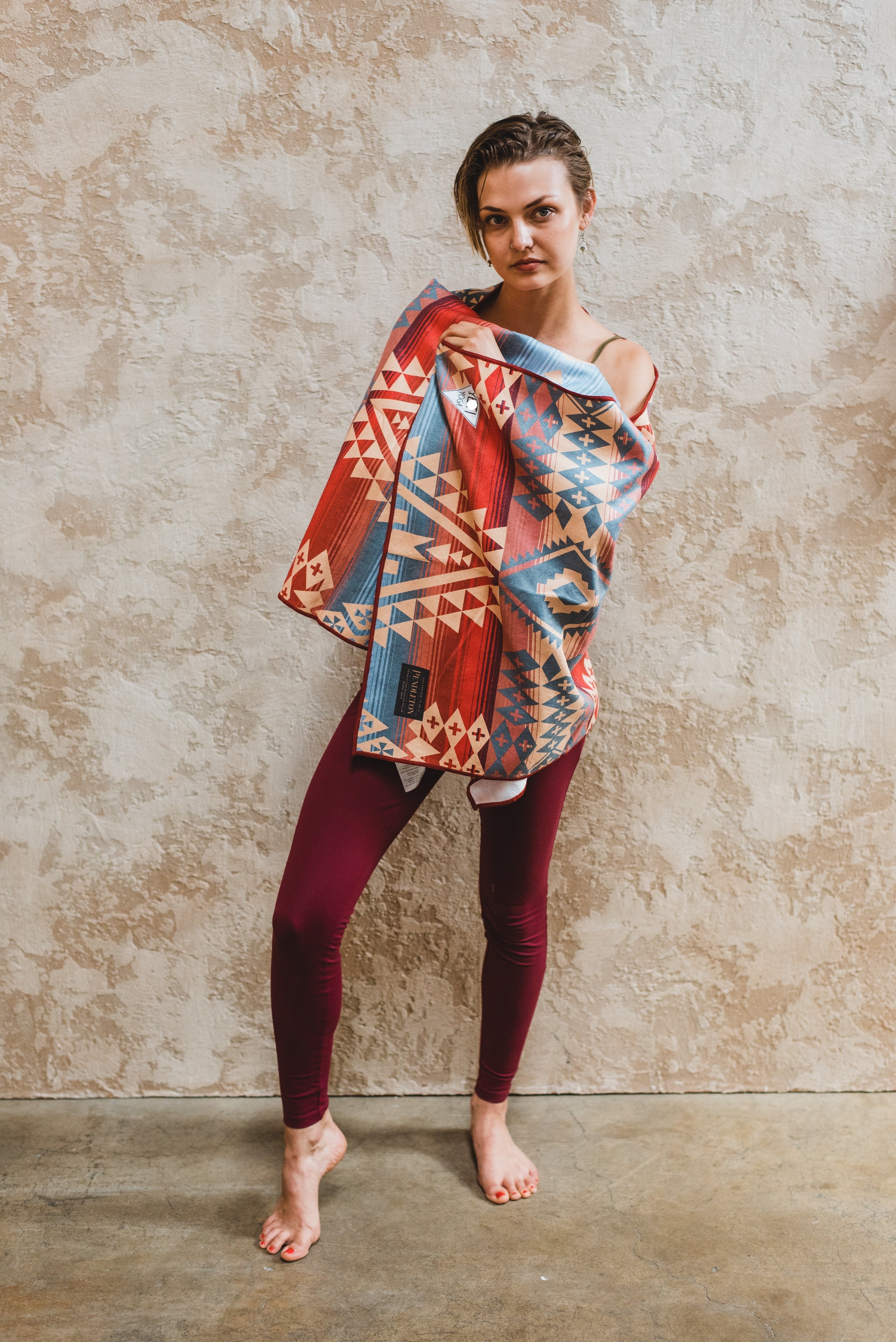 Pendleton x Yune Yoga Canyonland Yoga Towel Model Lifestyle Shot