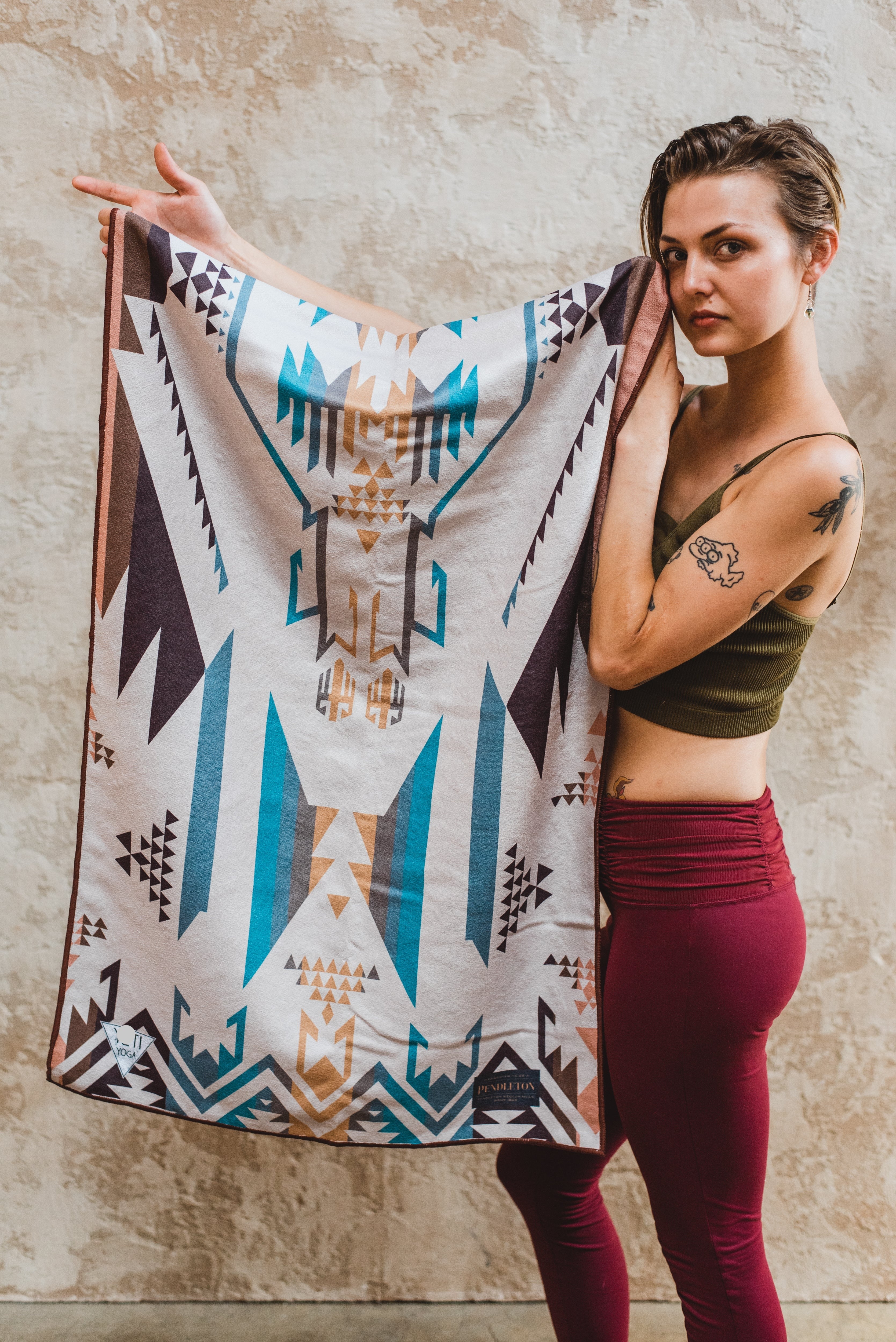 Pendleton x Yune Yoga White Sands Yoga Towel Model Front View