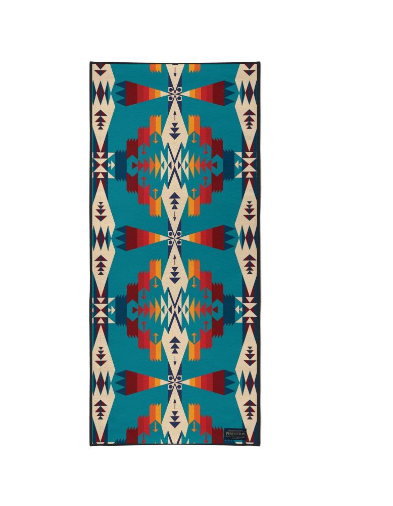 Pendleton x Yune Yoga Tucson Turquoise Yoga Towel Front Unrolled View